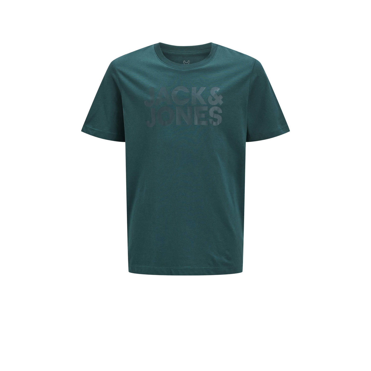 Jack & jones JUNIOR T-shirt JJECORP met tekst petrolgroen Jongens Katoen Ronde hals 128