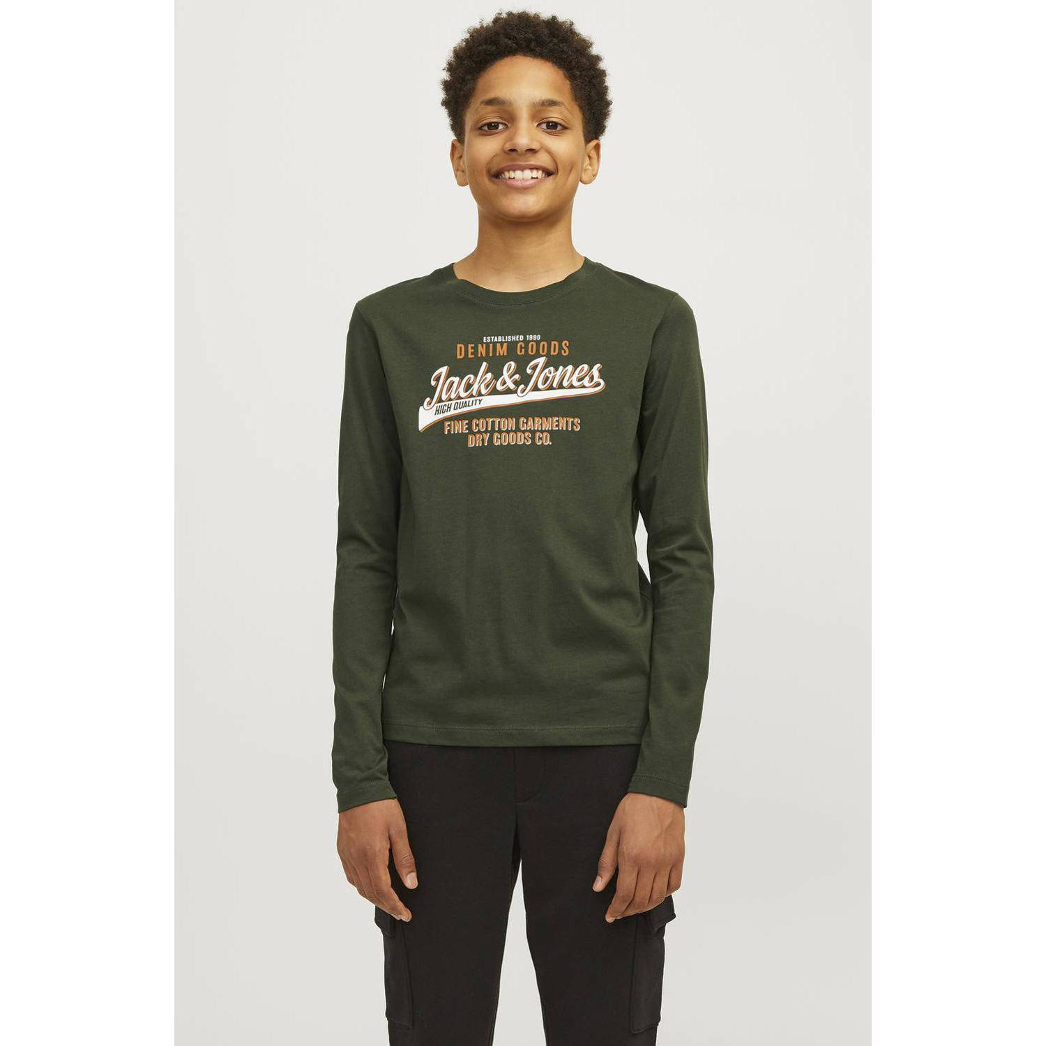 Jack & jones JUNIOR longsleeve JJELOGO met logo wit Groen Jongens Katoen Ronde hals 128