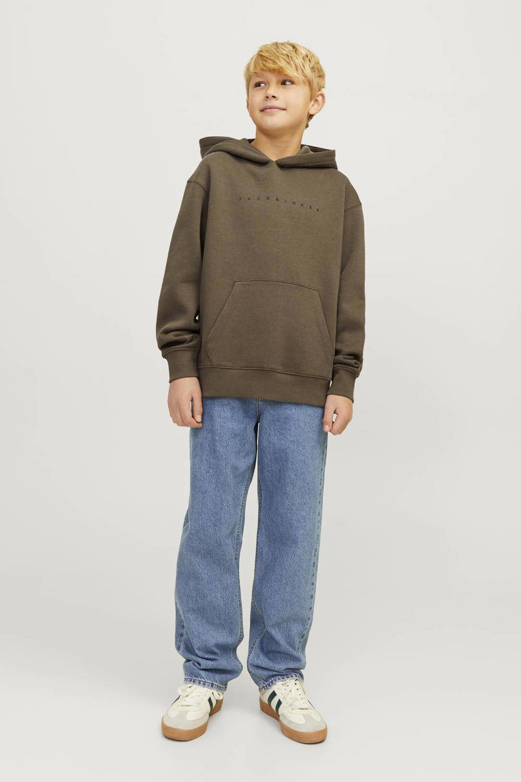 JACK & JONES JUNIOR hoodie JJESTAR met logo bruin