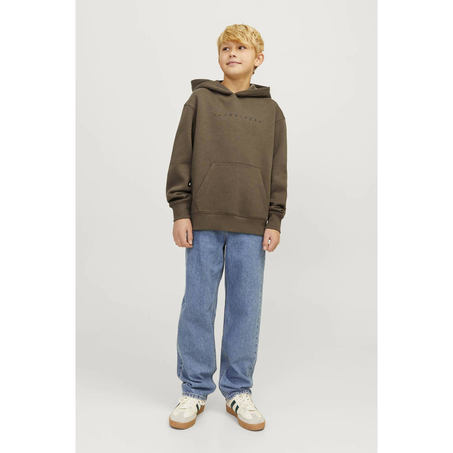 JACK & JONES JUNIOR hoodie JJESTAR met logo bruin