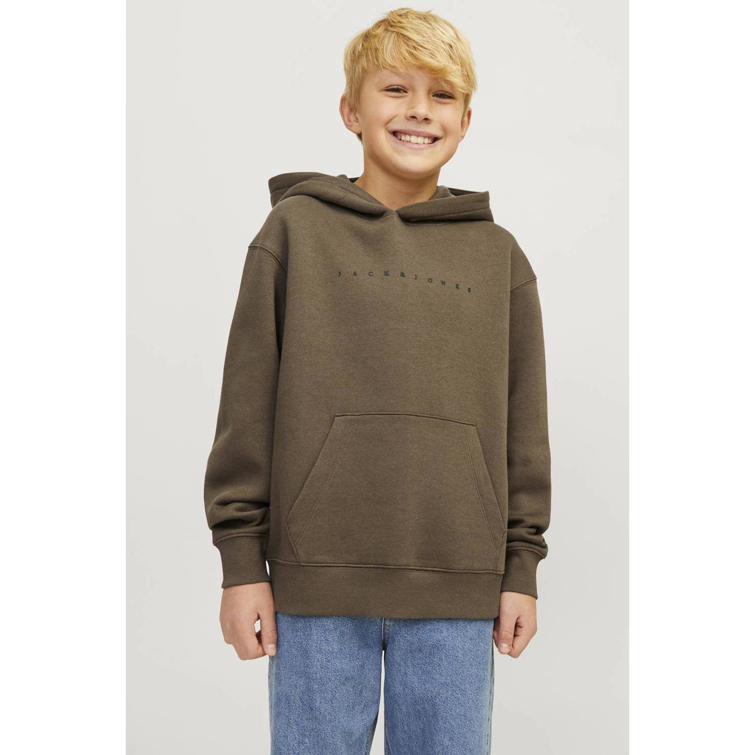 Jack & jones JUNIOR hoodie JJESTAR met logo bruin Sweater Tekst 128