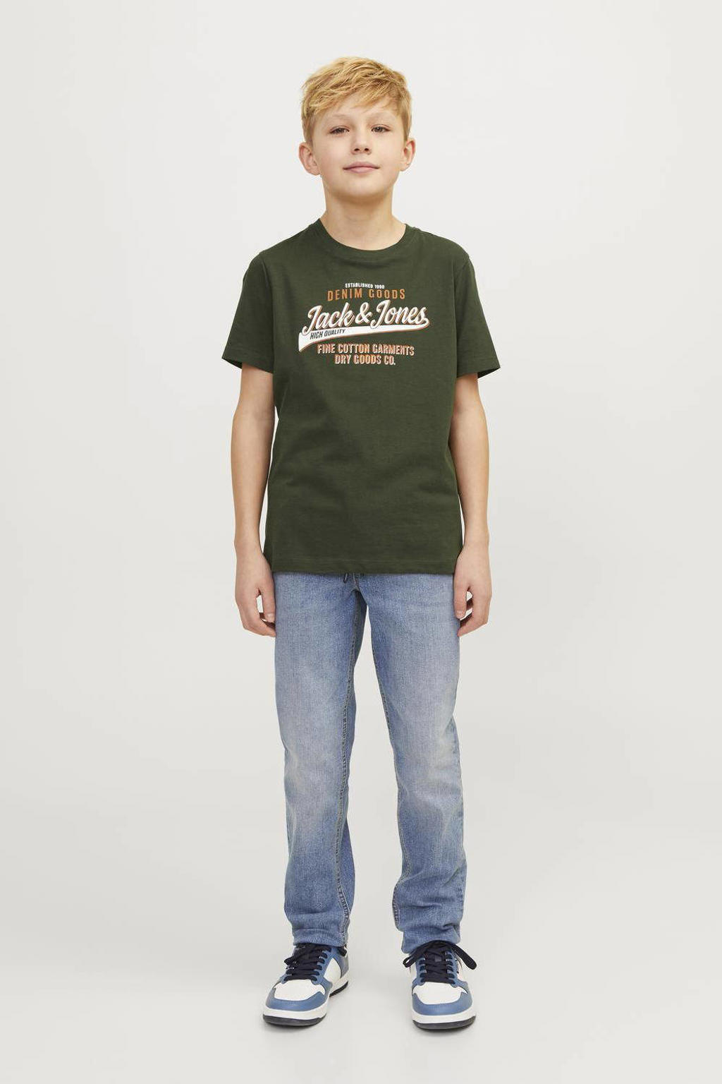 JACK & JONES JUNIOR T-shirt JJELOGO met logo warm donkergroen