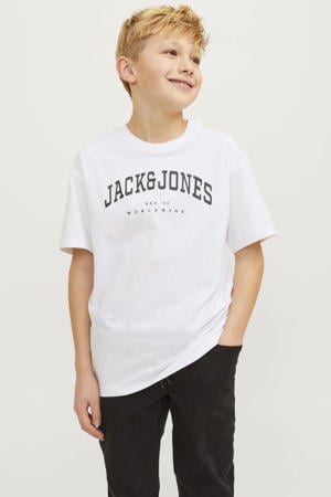 T-shirt JJECALEB VARSITY met logo wit