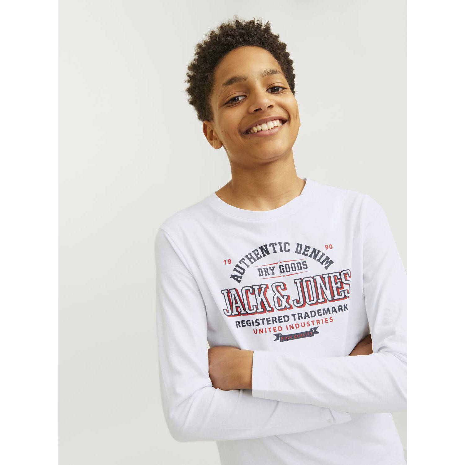 JACK & JONES JUNIOR longsleeve JJELOGO met logo wit