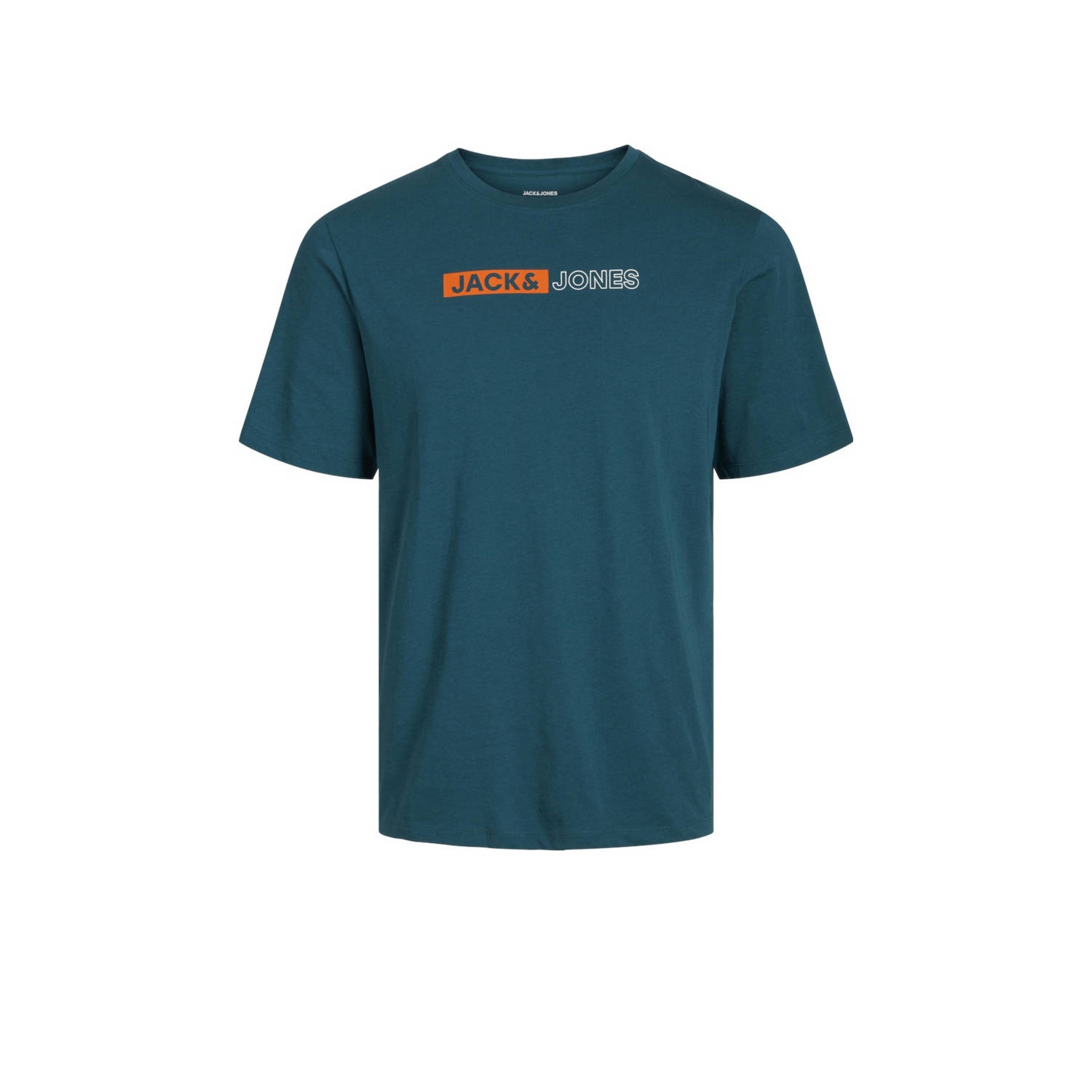 Jack & jones JUNIOR T-shirt JJEPLAYER met logo petrol Blauw Jongens Katoen Ronde hals 128