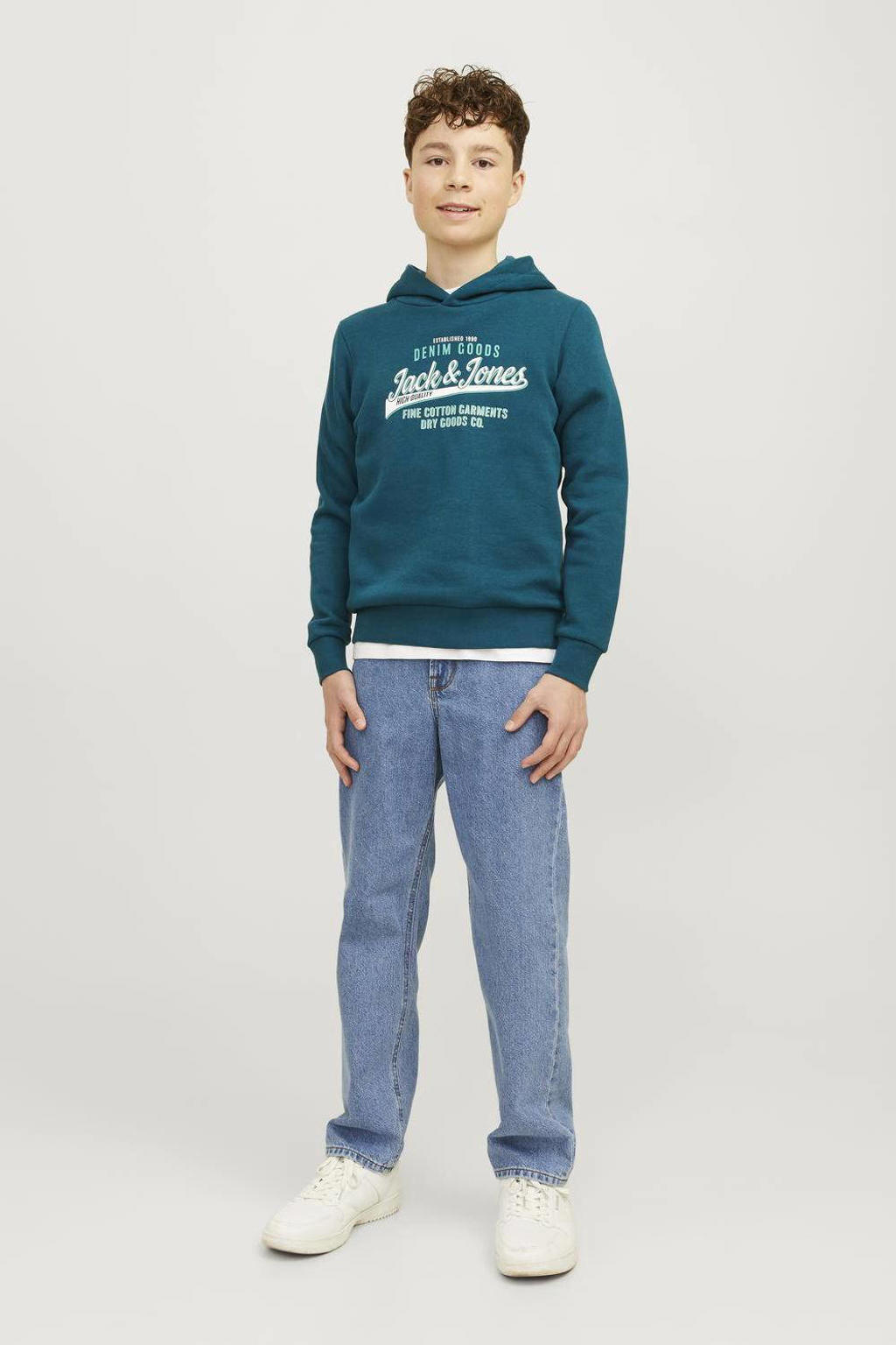 JACK & JONES JUNIOR hoodie JJELOGO met logo petrol