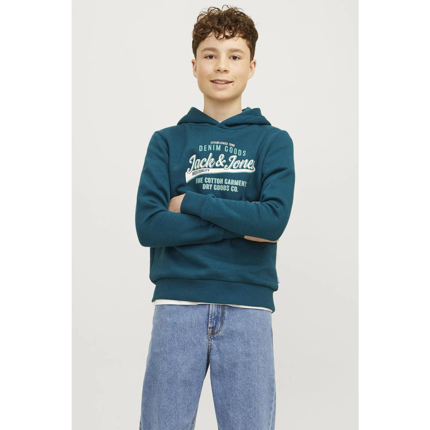 JACK & JONES JUNIOR hoodie JJELOGO met logo petrol