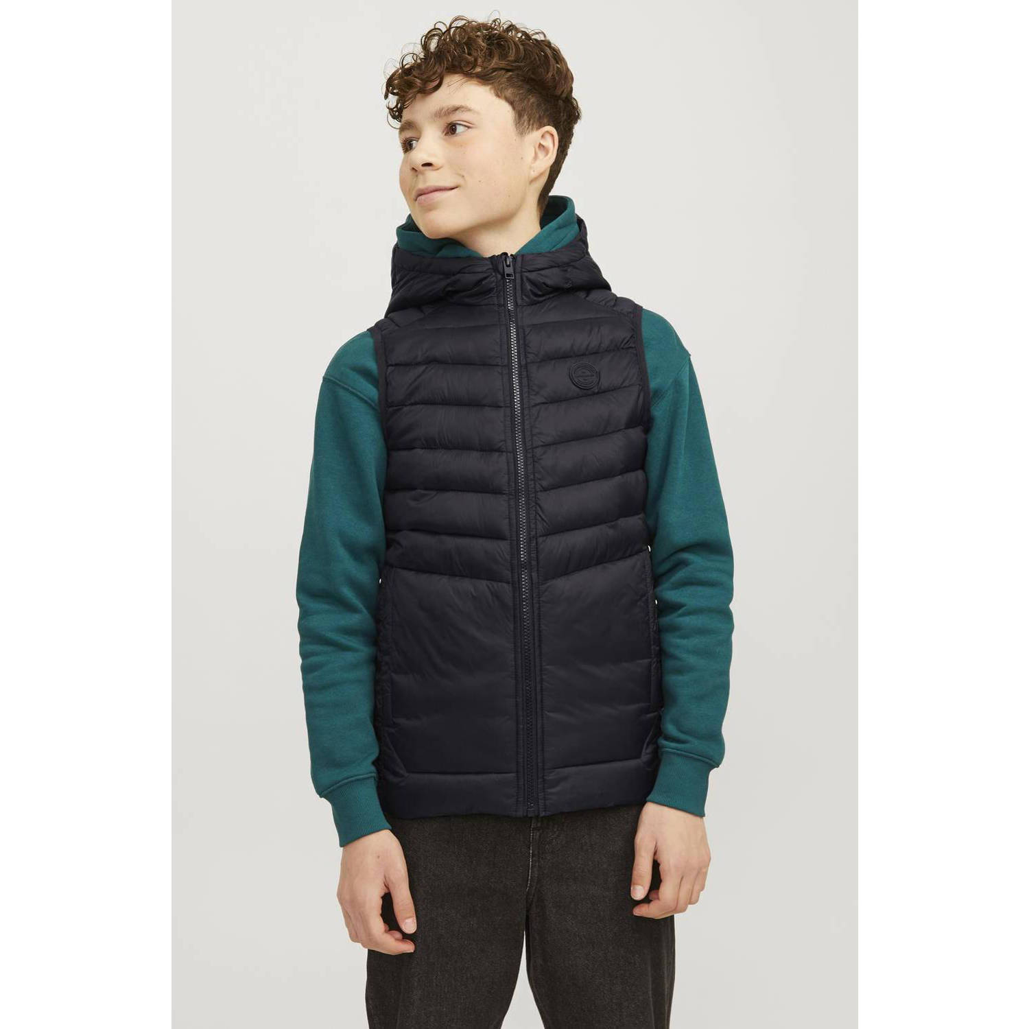 Jack & jones JUNIOR bodywarmer JJESPRINT zwart Jongens Nylon Capuchon Effen 128