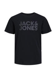 thumbnail: Zwarte jongens JACK & JONES JUNIOR T-shirt van katoen met logo dessin, korte mouwen en ronde hals