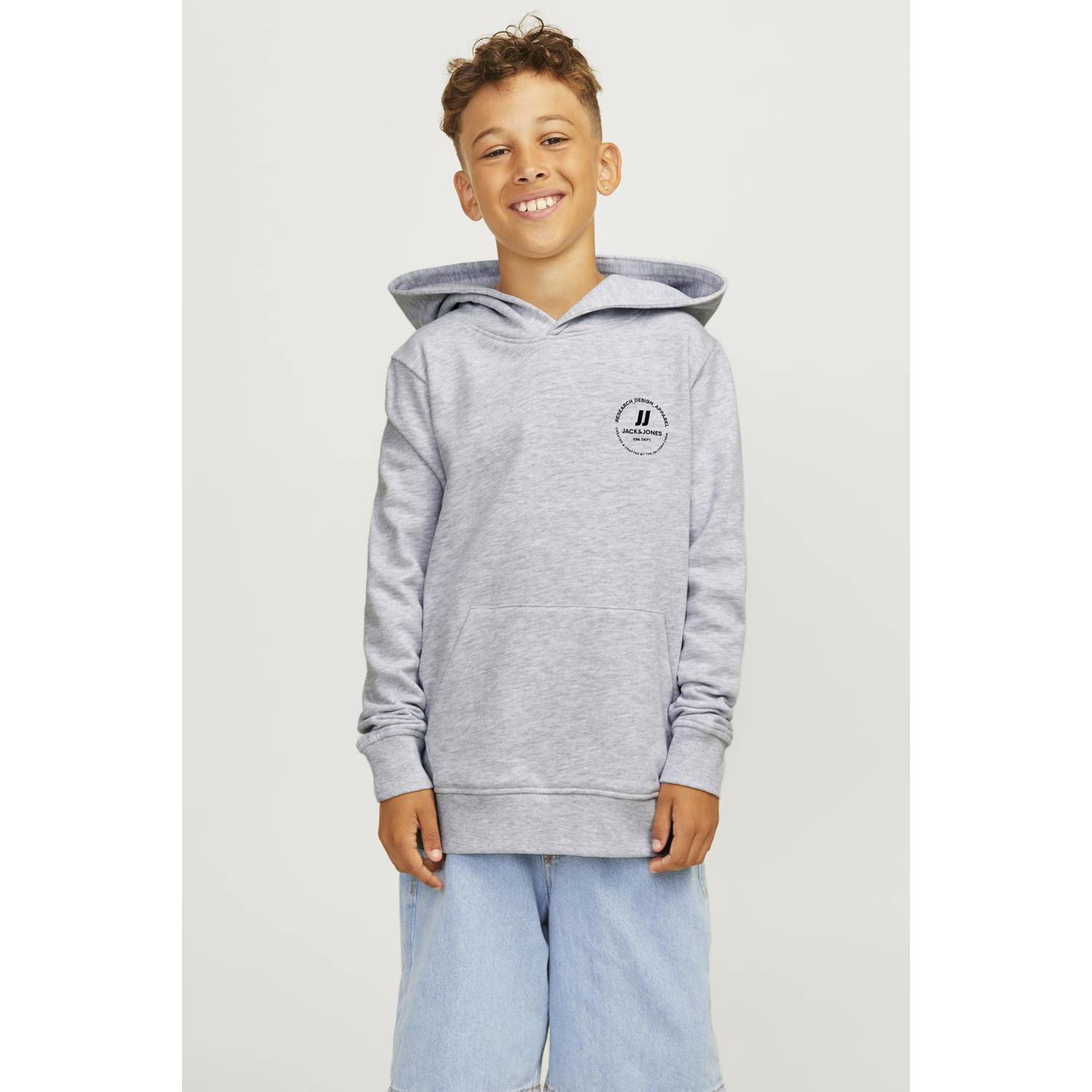 JACK & JONES JUNIOR hoodie JJESWIFT met printopdruk wit melange