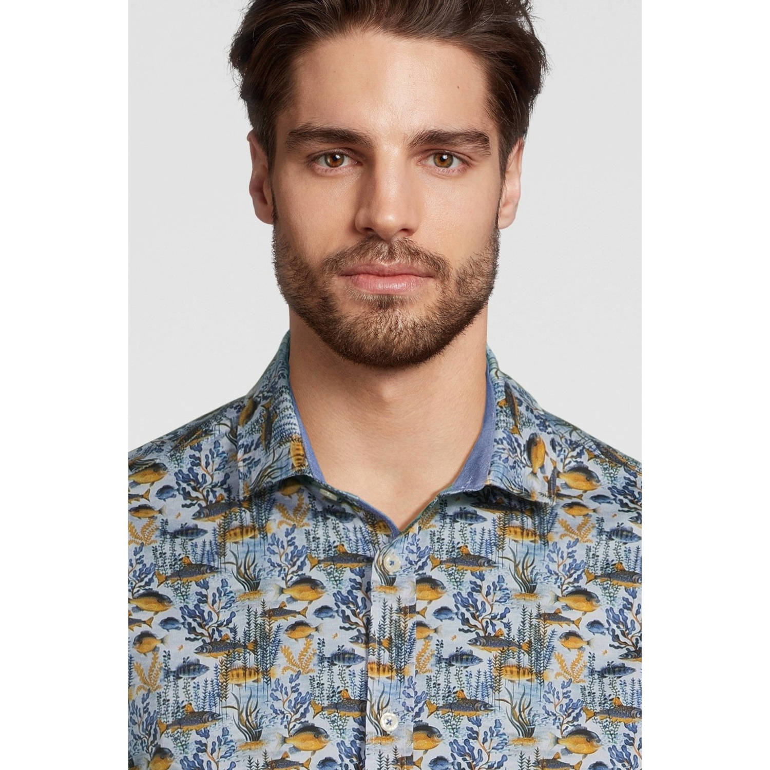 A fish named Fred regular fit overhemd met all over print blauw