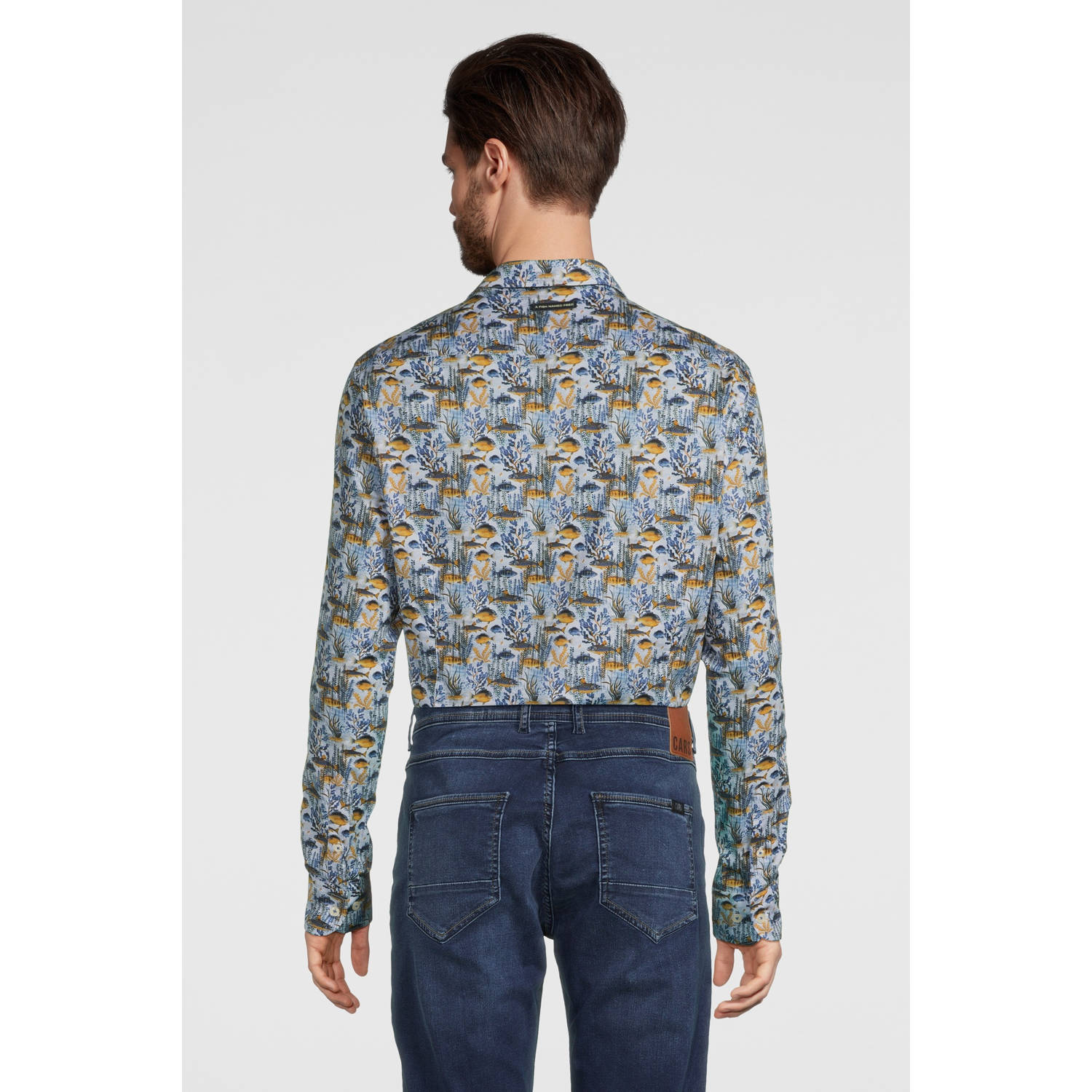 A fish named Fred regular fit overhemd met all over print blauw