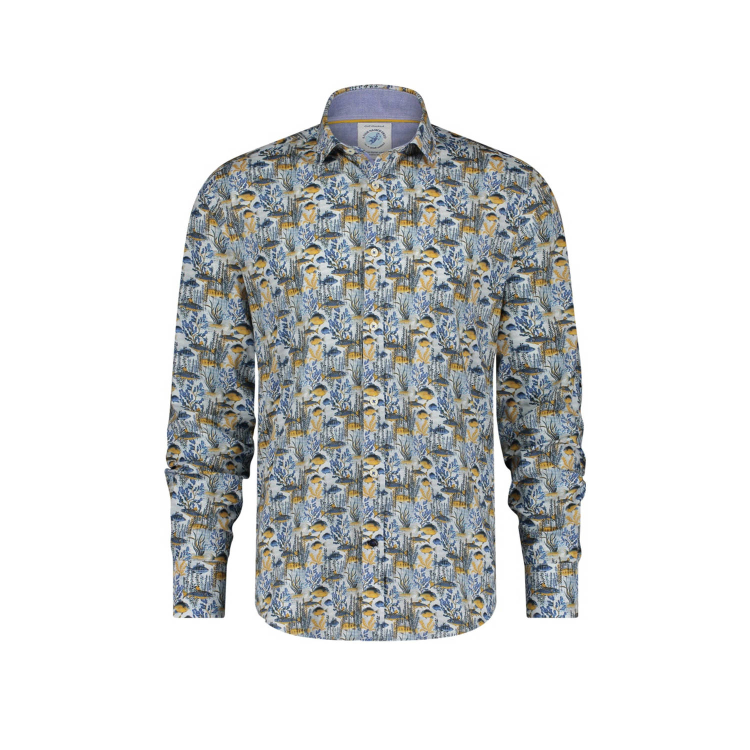A fish named Fred regular fit overhemd met all over print blauw
