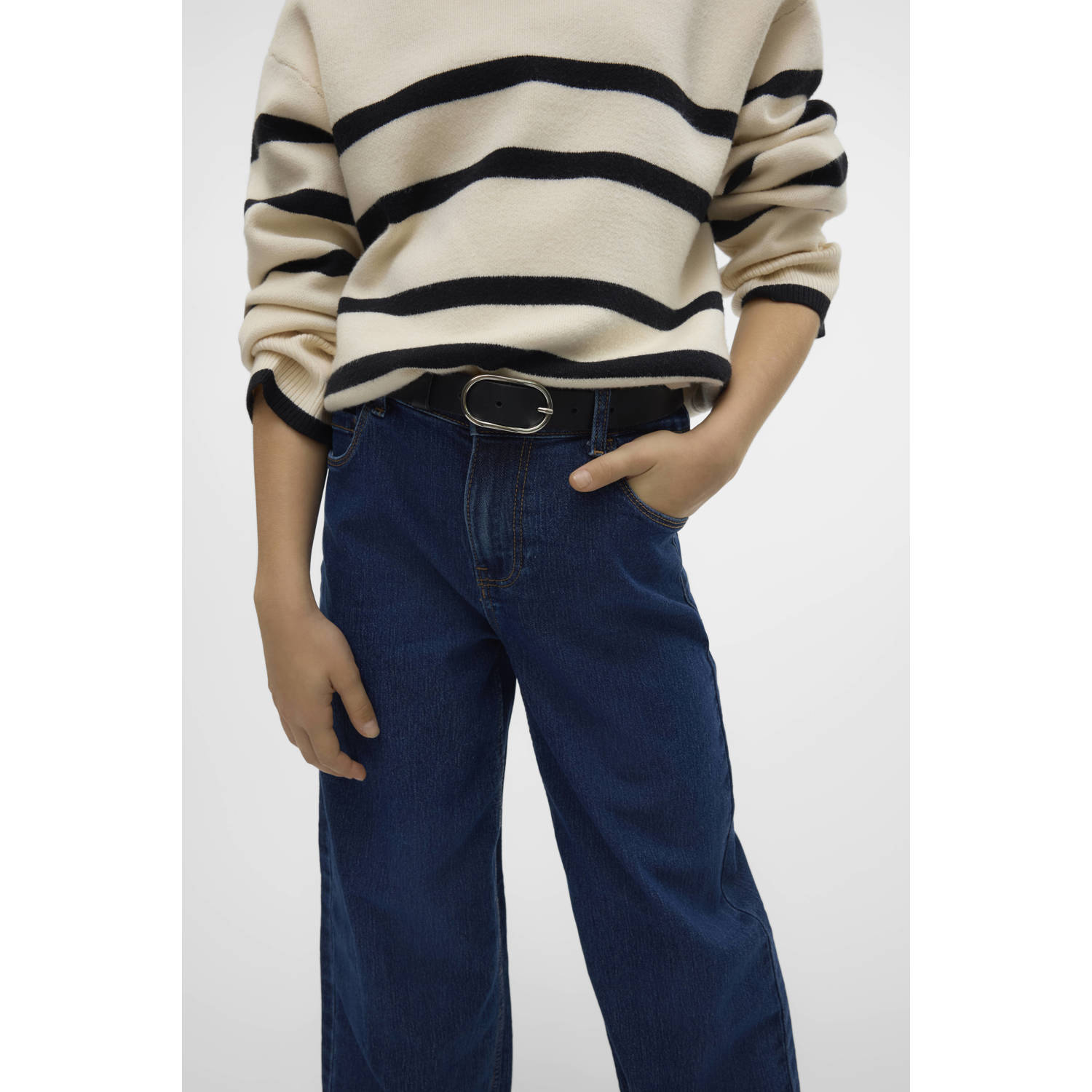 VERO MODA GIRL wide leg jeans VMDAISY dark blue denim Blauw Meisjes Stretchdenim 116