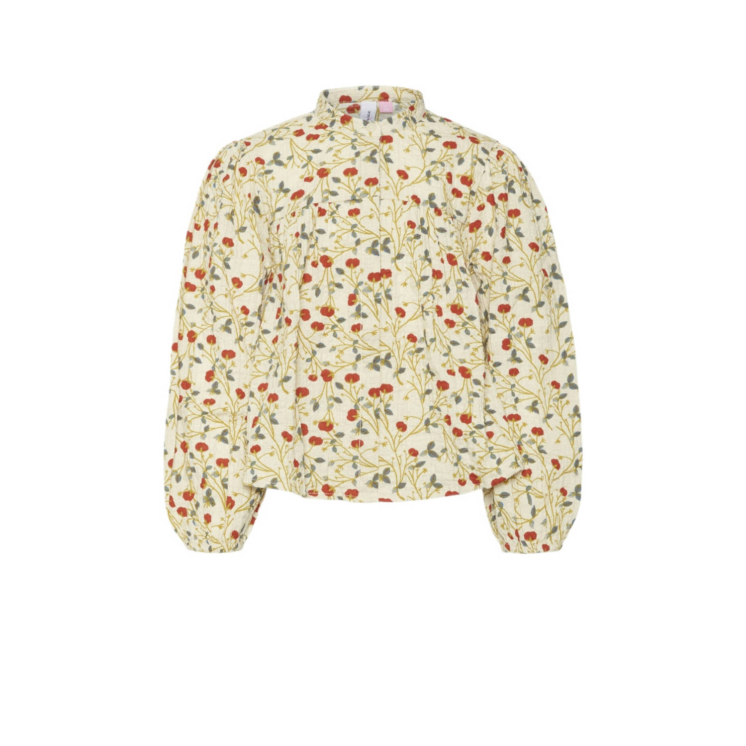 VERO MODA GIRL gebloemde blouse VMBIA beige rood Meisjes Katoen Mao kraag 128