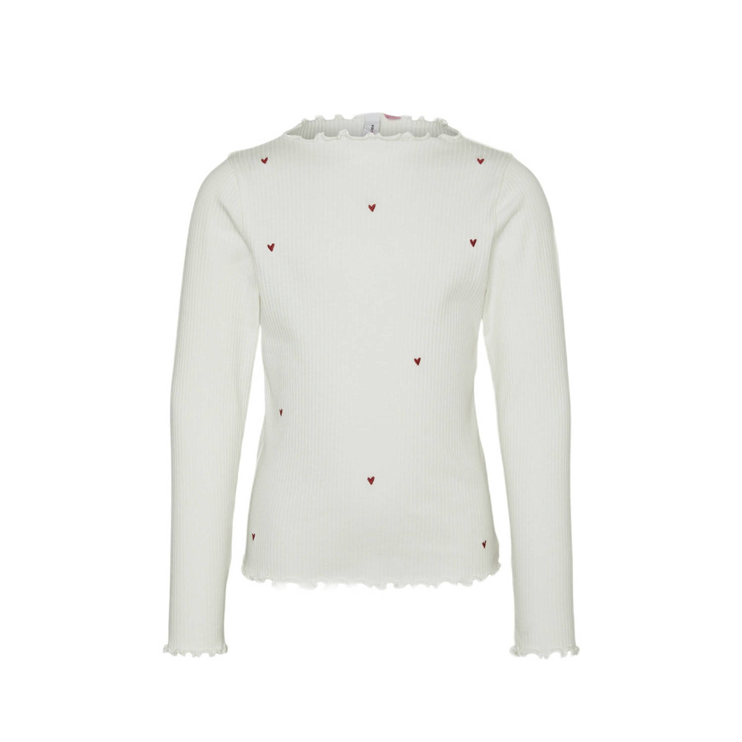 VERO MODA GIRL longsleeve VMLAVENDER KELLY met hartjes en borduursels offwhite Wit Meisjes Stretchkatoen Ronde hals 122 128