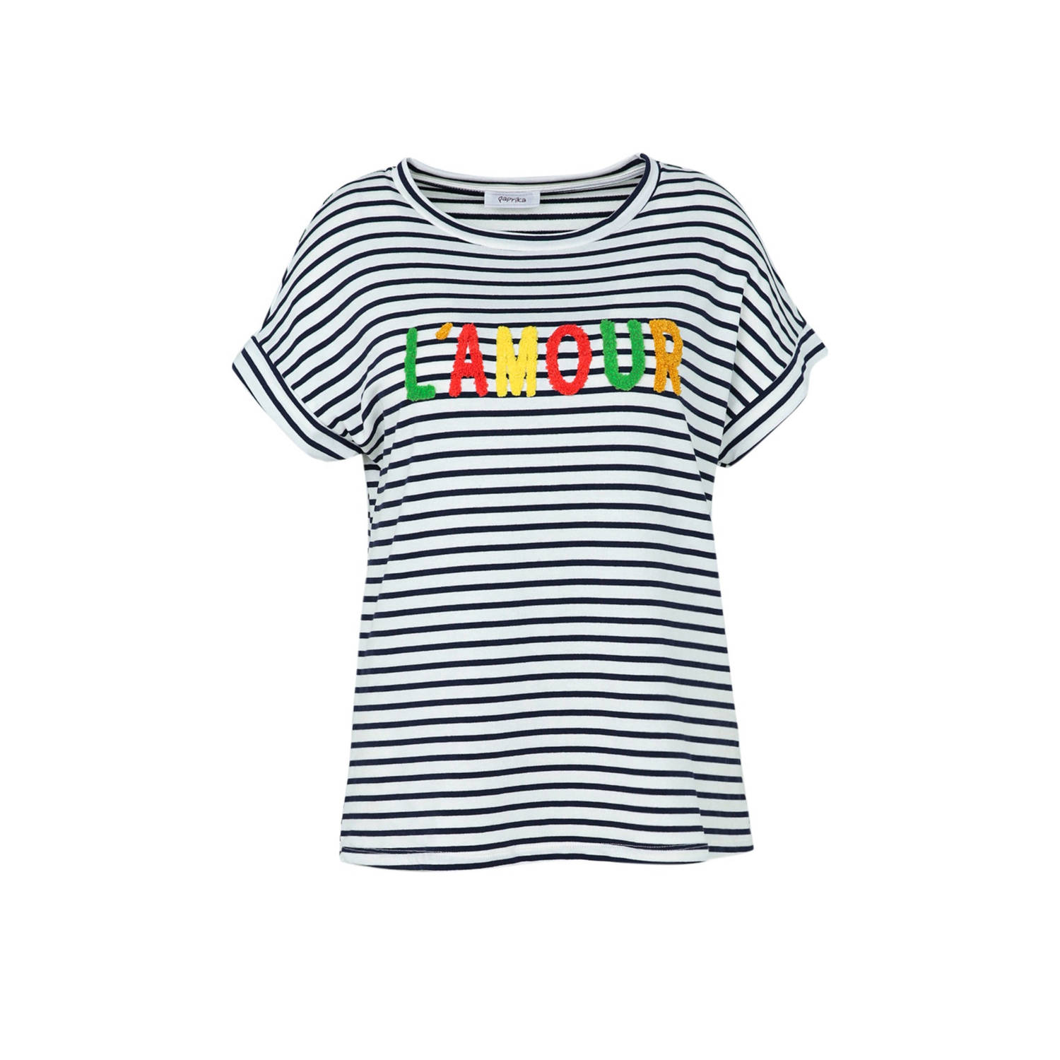 Paprika gestreept T-shirt marine wit