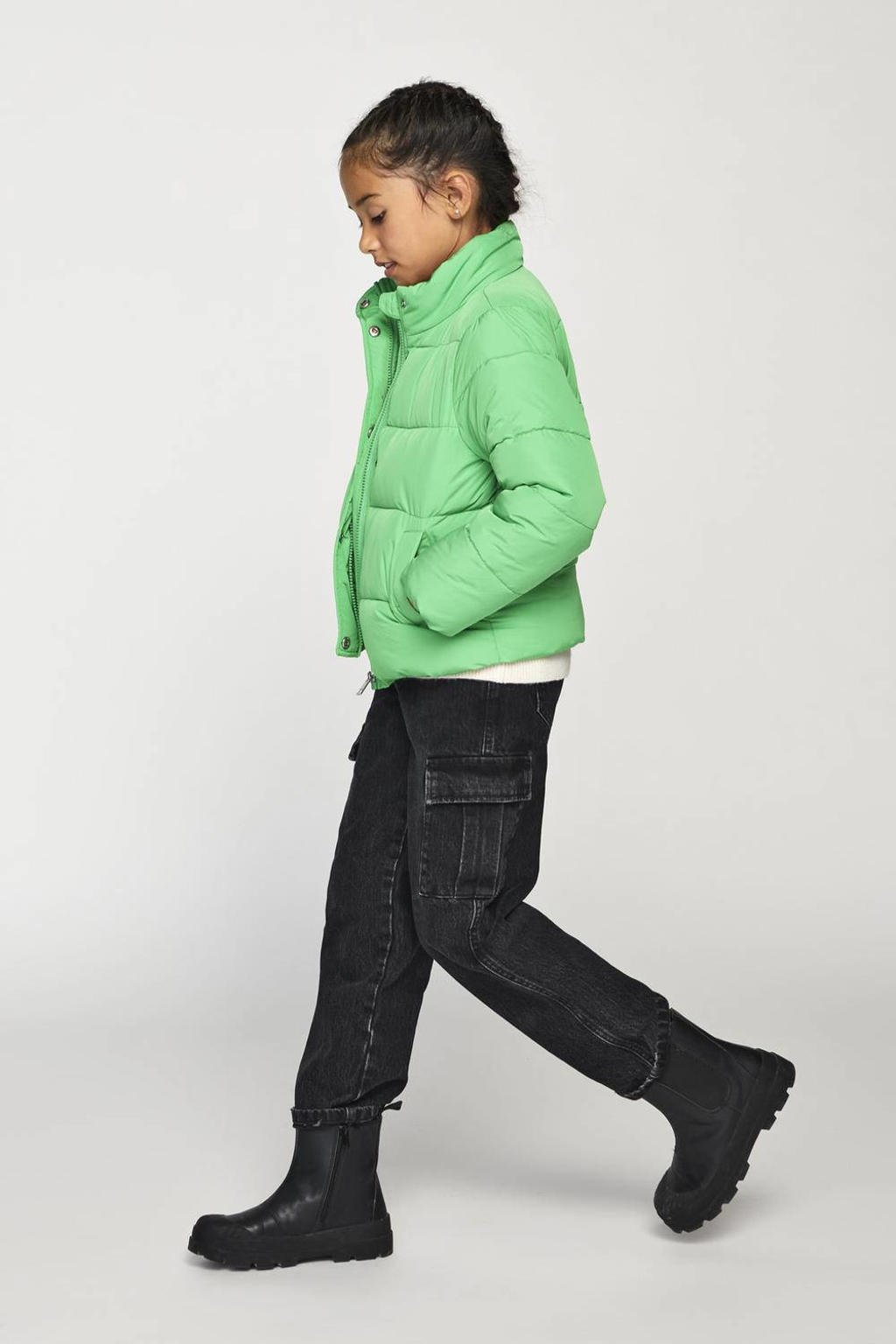 Black denim meisjes KIDS ONLY GIRL wide leg jeans van denim met rits- en knoopsluiting en effen