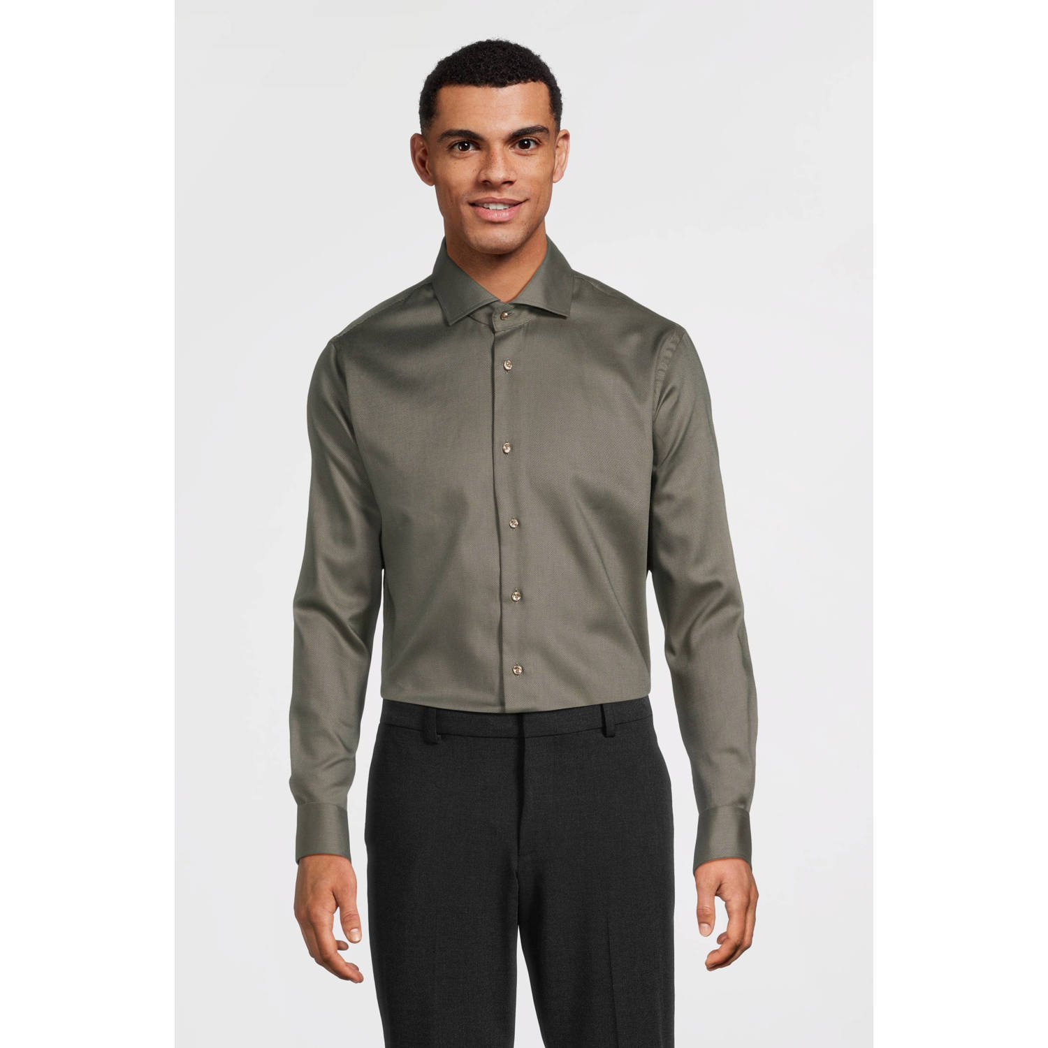 Michaelis slim fit strijkvrij overhemd CUTAWAY SF SCC groen