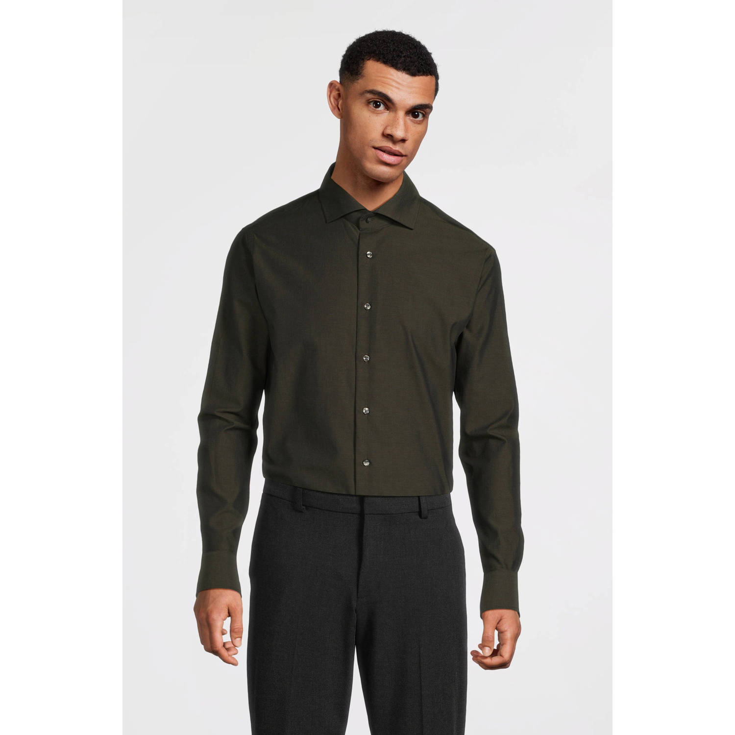 Michaelis slim fit strijkvrij overhemd CUTAWAY SF SCC donkergroen