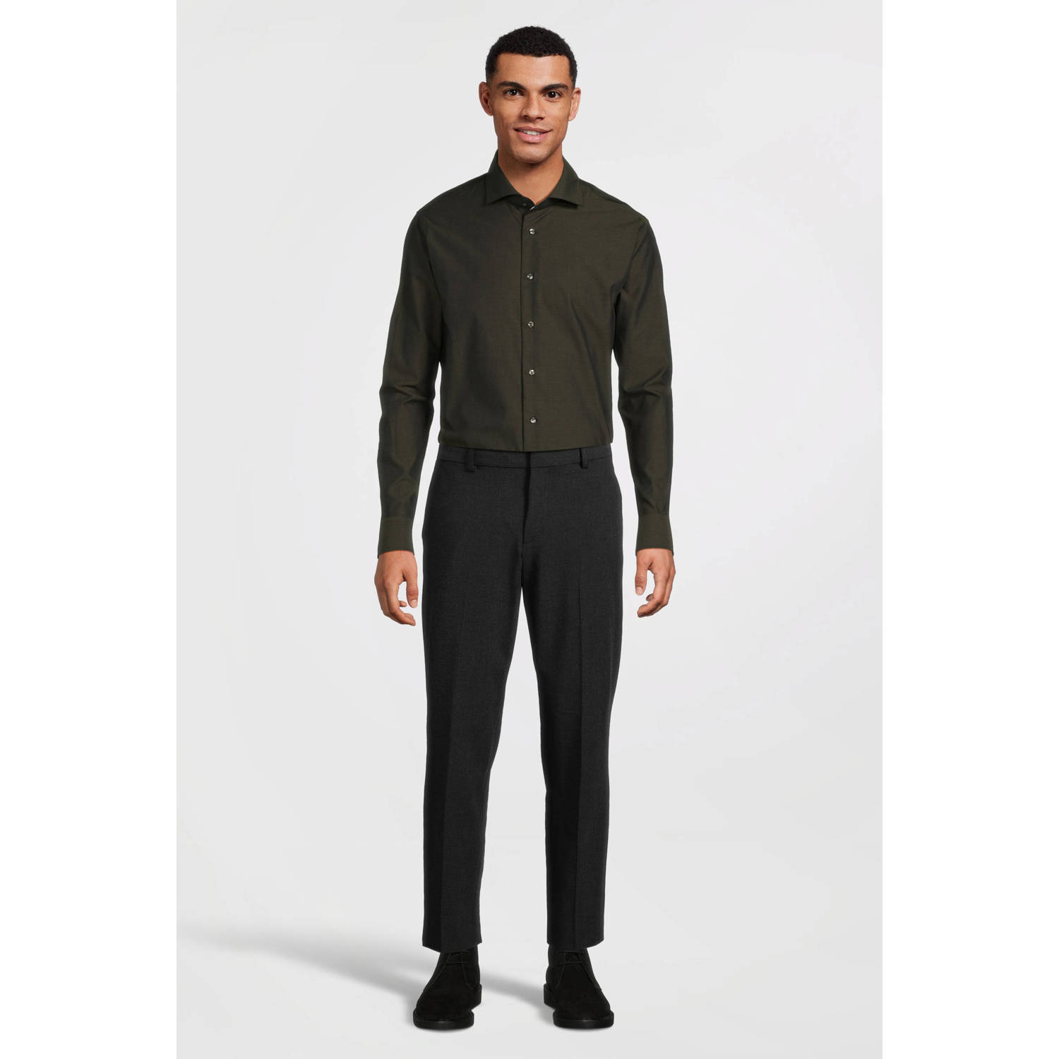 Michaelis slim fit strijkvrij overhemd CUTAWAY SF SCC donkergroen