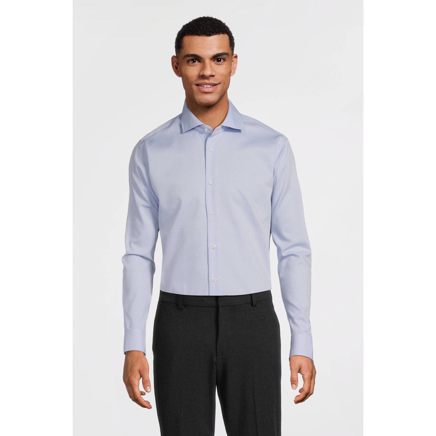 Michaelis slim fit strijkvrij overhemd CUTAWAY SF SCC met all over print lichtblauw