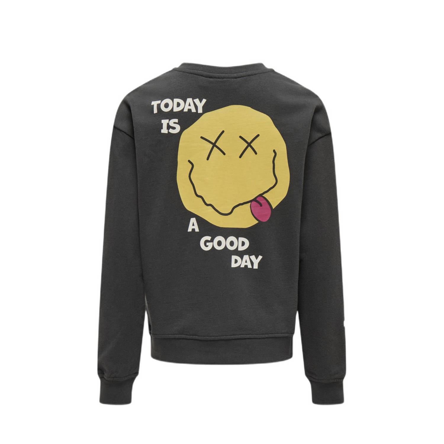 ONLY KIDS GIRL sweater KOGLISSIE met backprint donkergrijs