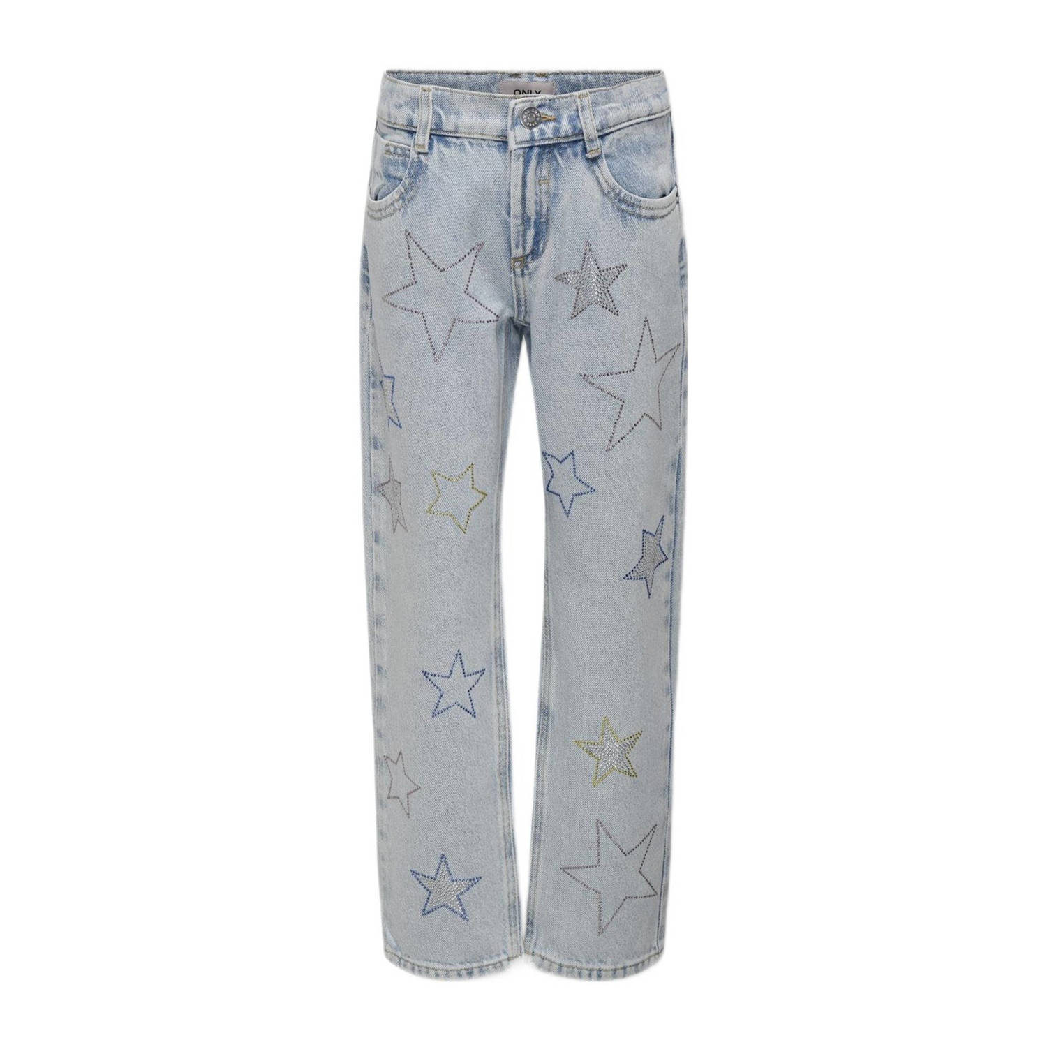 ONLY KIDS GIRL straight leg jeans KOGCARLY met sterren light blue denim