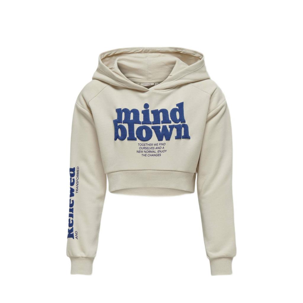 Ecru meisjes KIDS ONLY GIRL hoodie van sweat materiaal met printopdruk, lange mouwen en capuchon