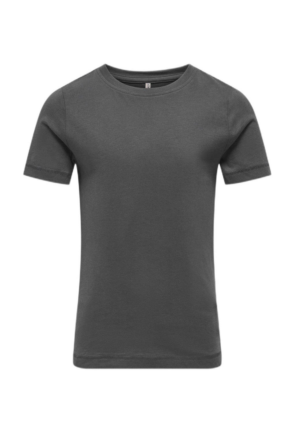 Grijze meisjes KIDS ONLY GIRL T-shirt van katoen met effen, korte mouwen, ronde hals en gebreide details