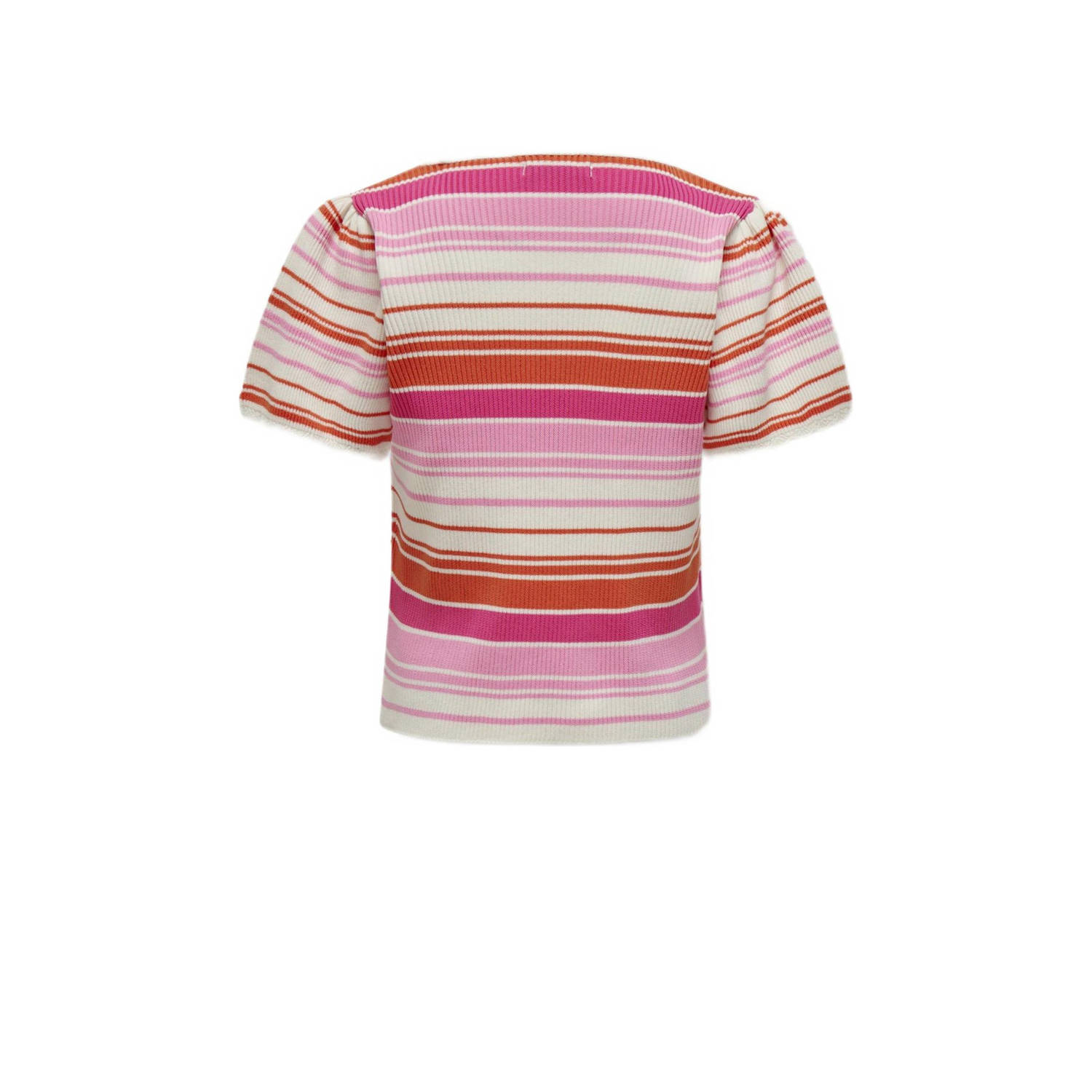 ONLY KIDS GIRL gestreepte ribgebreide top KOGBIANKA roze ecru oranje