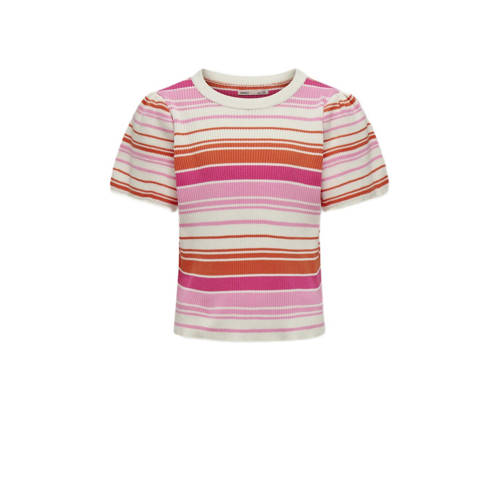 KIDS ONLY GIRL gestreepte ribgebreide top KOGBIANKA roze/ecru/oranje afbeelding