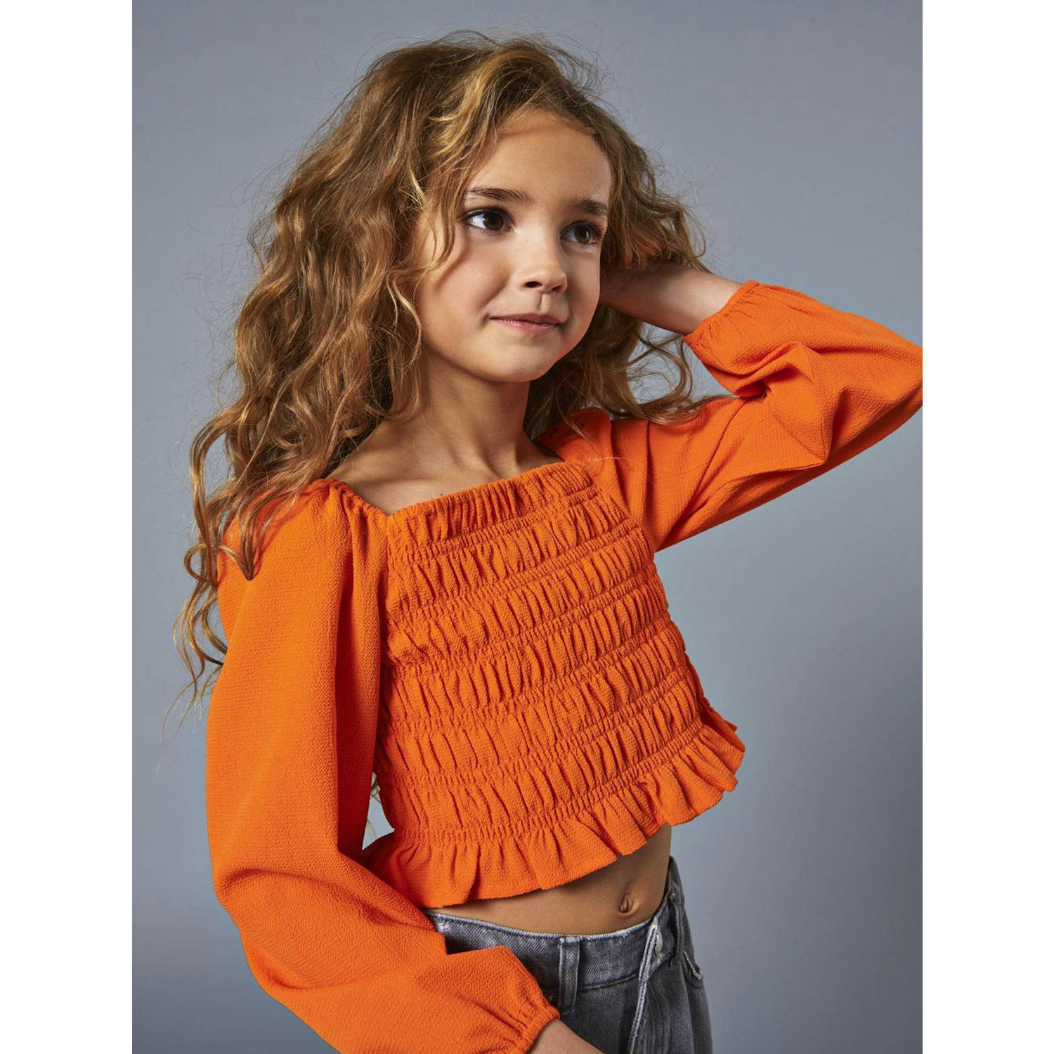 Only KIDS GIRL top KOGHELENE warm oranje Meisjes Polyester Boothals Effen 140