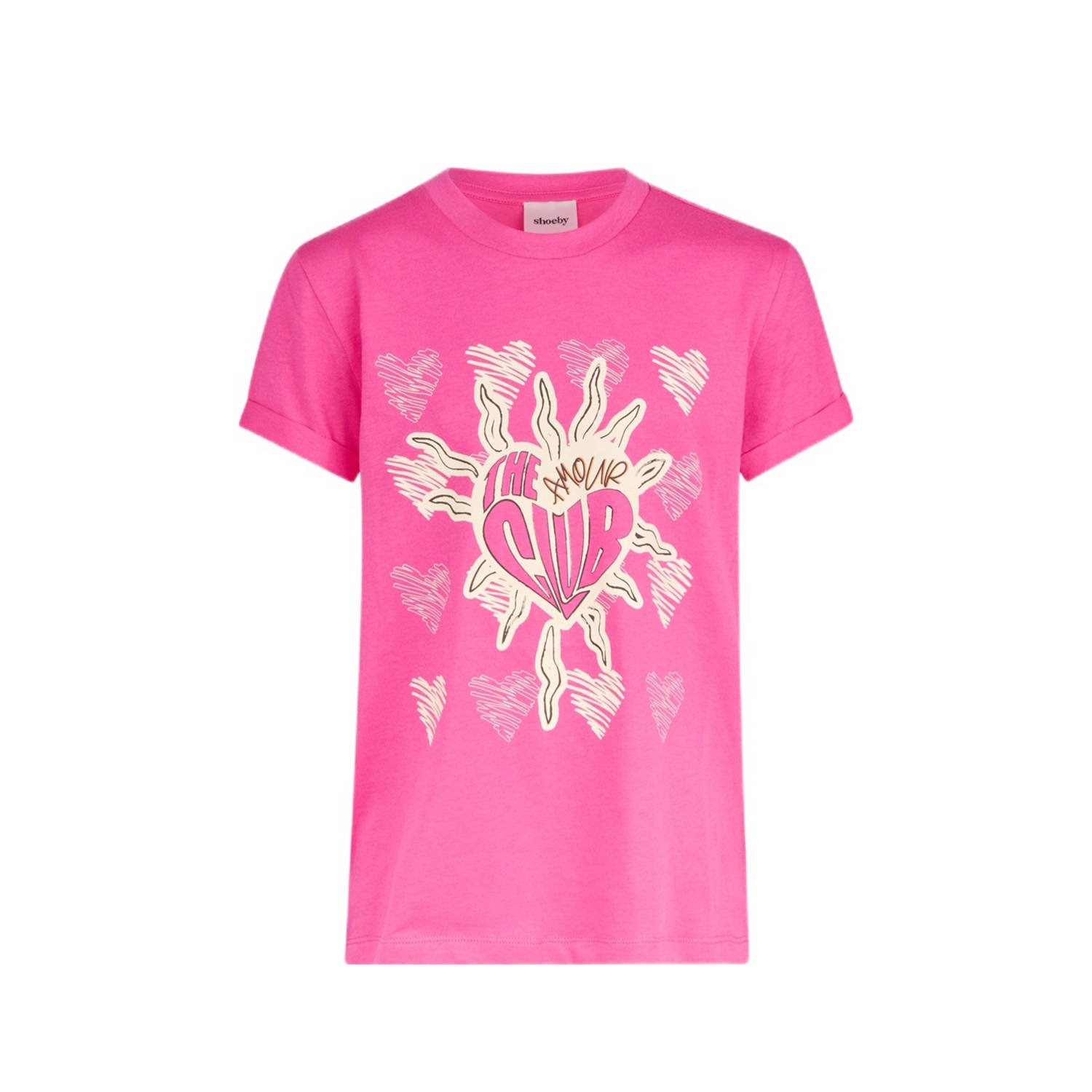 Shoeby T-shirt met printopdruk roze Meisjes Katoen Ronde hals Printopdruk 110 116