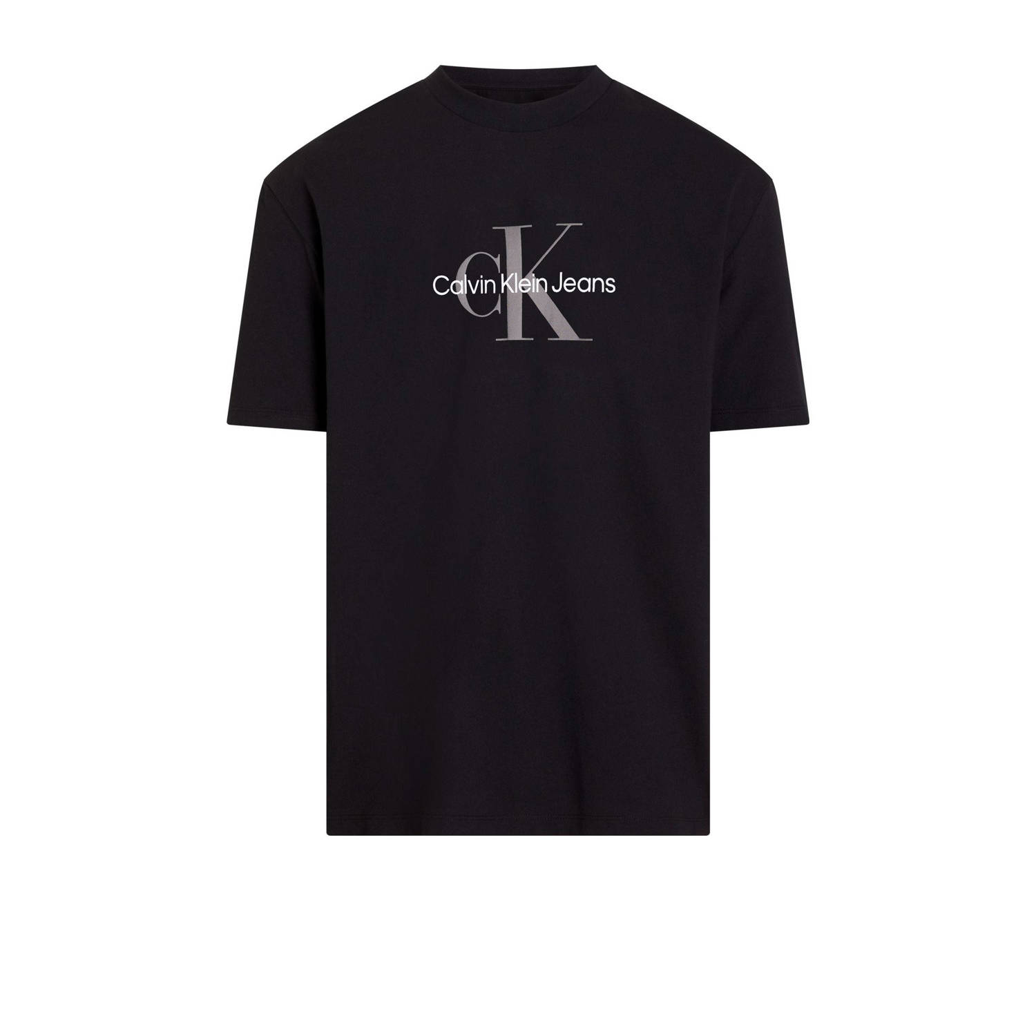 Calvin Klein Jeans Zwart Bedrukt Katoenen T-Shirt met Ronde Hals Black Heren