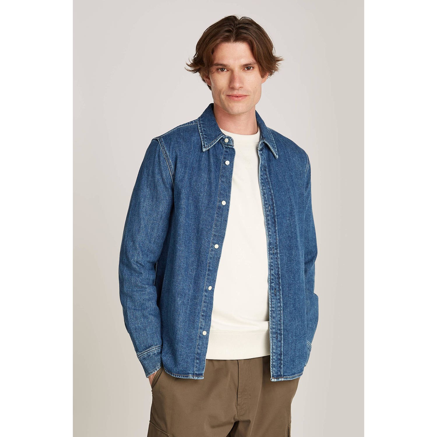 Calvin Klein Slim Denim Overshirt Stijlvol Donkerblauw Blue Heren