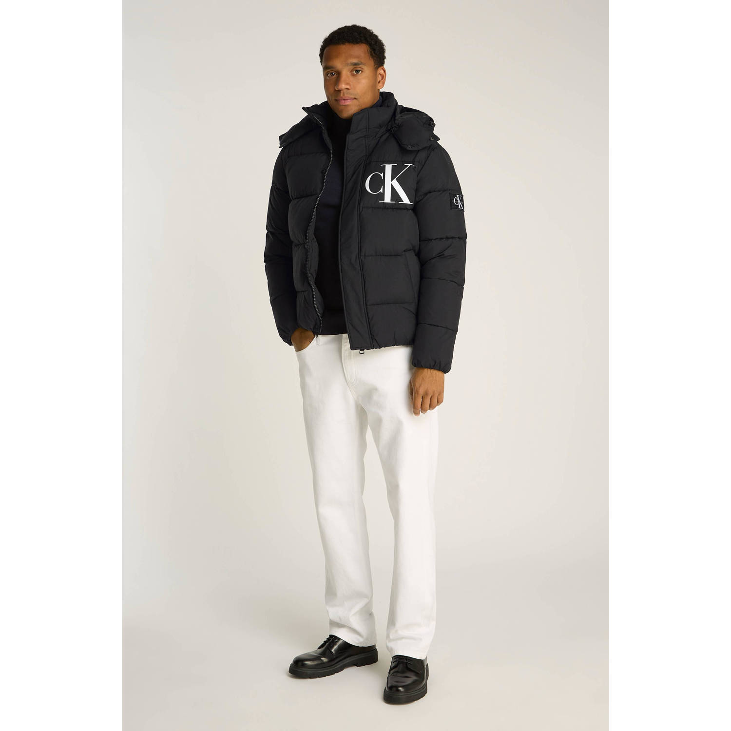CALVIN KLEIN JEANS gewatteerde winterjas met logo zwart
