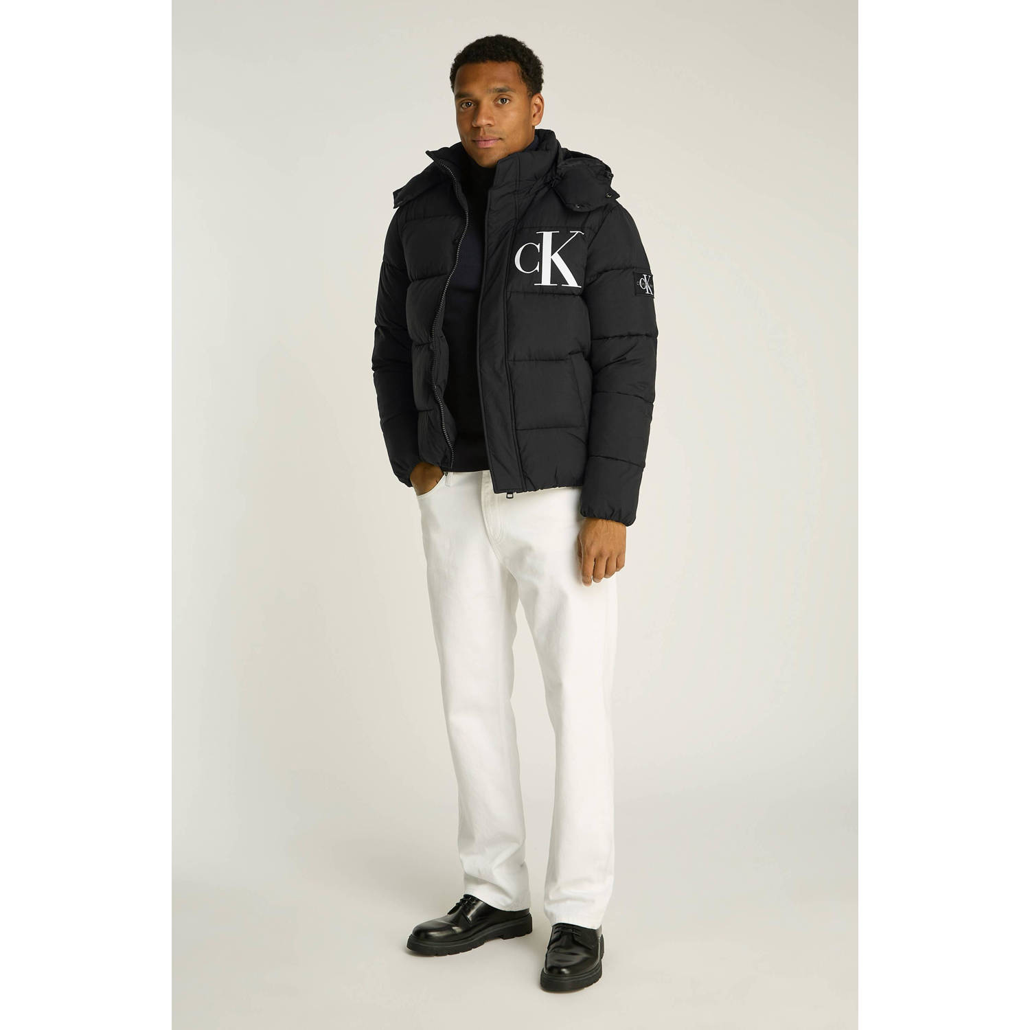 CALVIN KLEIN JEANS gewatteerde winterjas met logo zwart