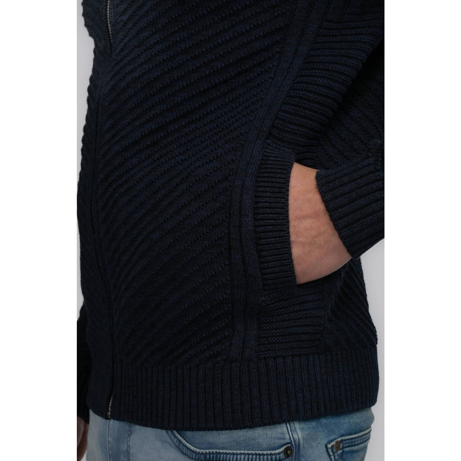Petrol Industries fijngebreid vest met ingebreid patroon donkerblauw