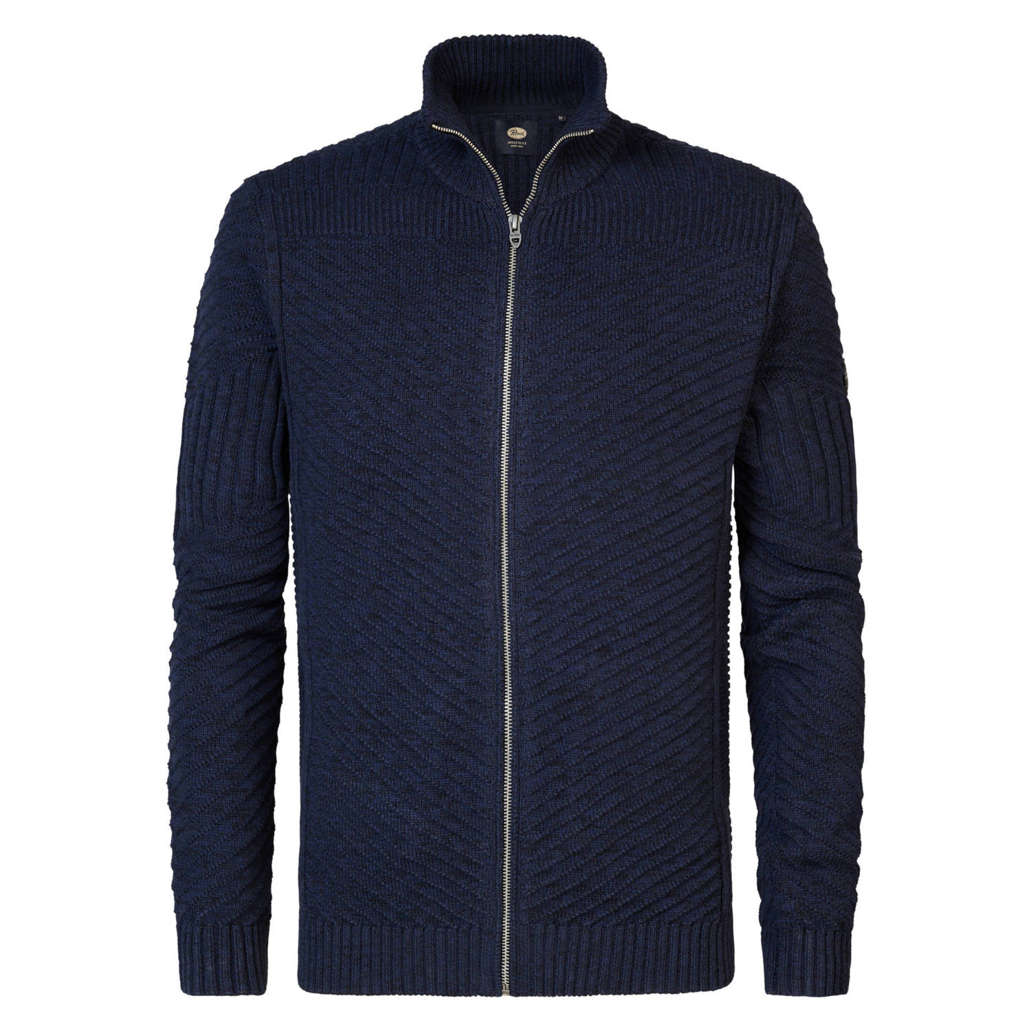 Petrol Industries fijngebreid vest met ingebreid patroon donkerblauw