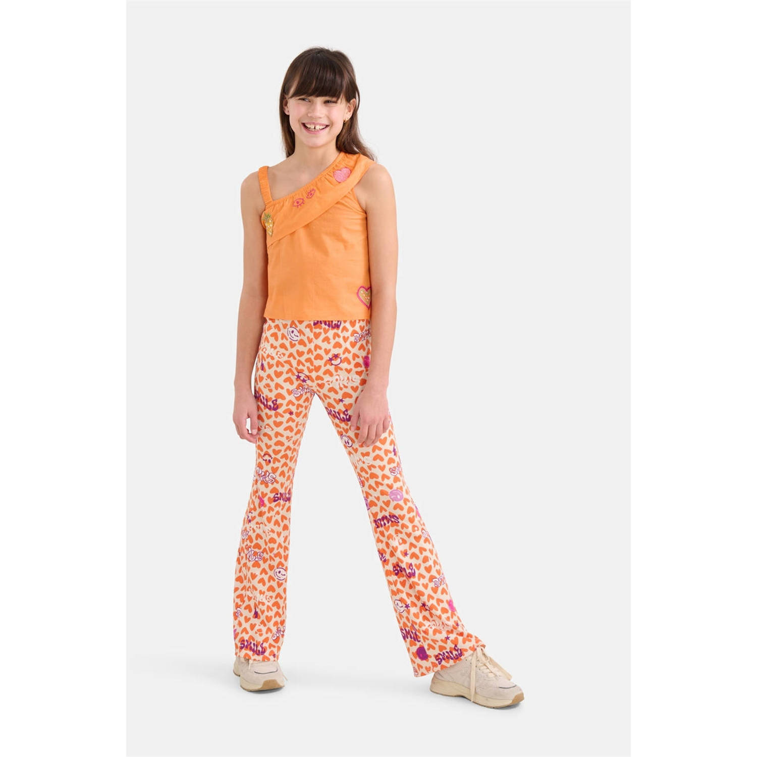 Shoeby high waist flared broek met all over print oranje