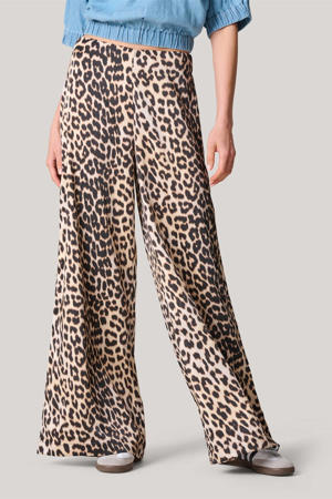 high waist wide leg broek met panterprint bruin