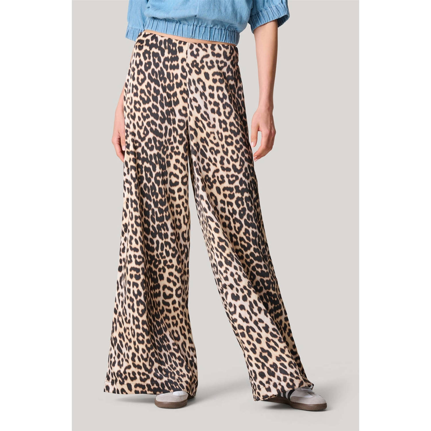 Shoeby high waist wide leg broek met panterprint bruin