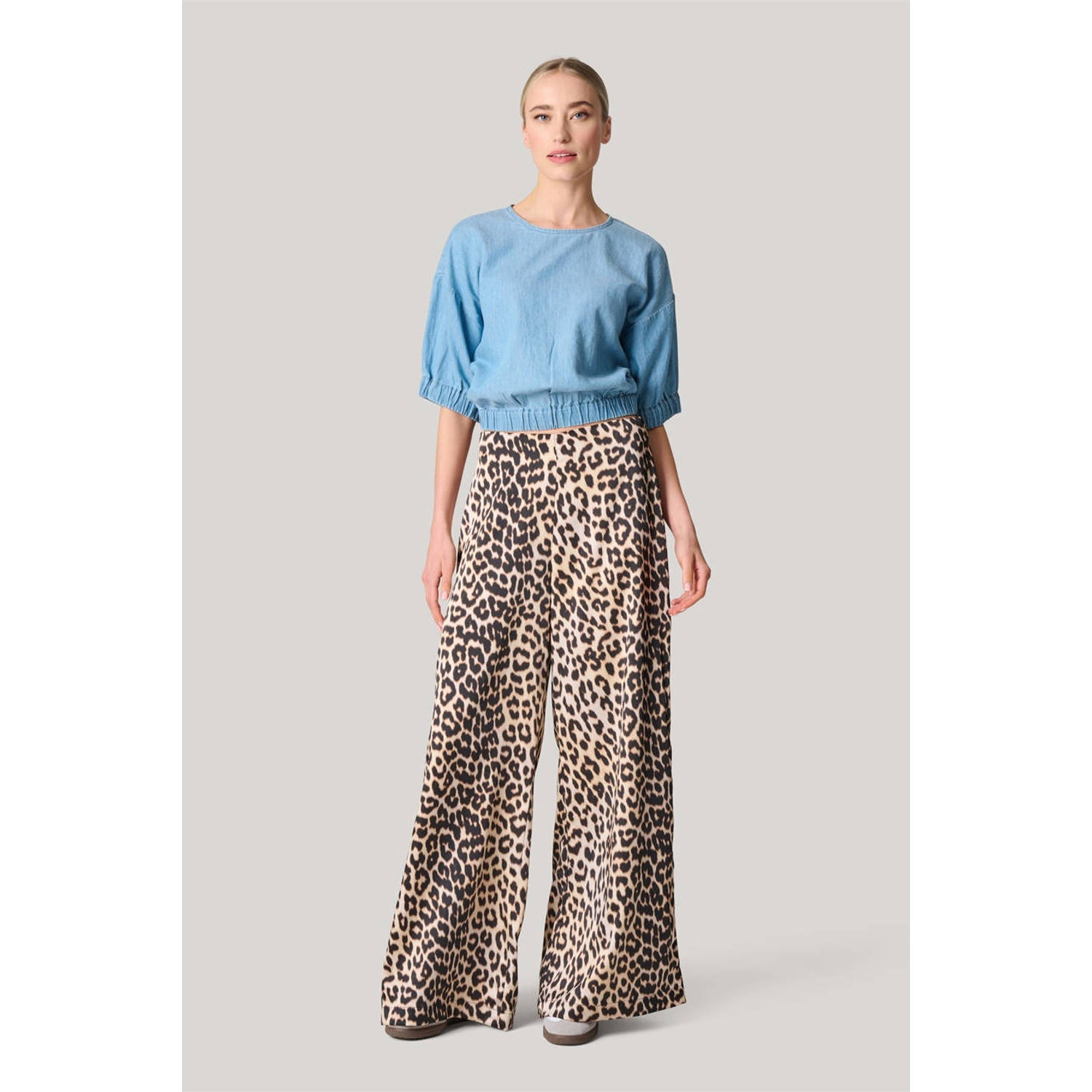 Shoeby high waist wide leg broek met panterprint bruin