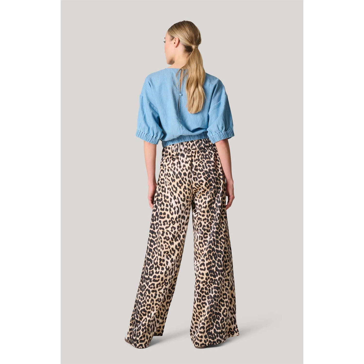 Shoeby high waist wide leg broek met panterprint bruin
