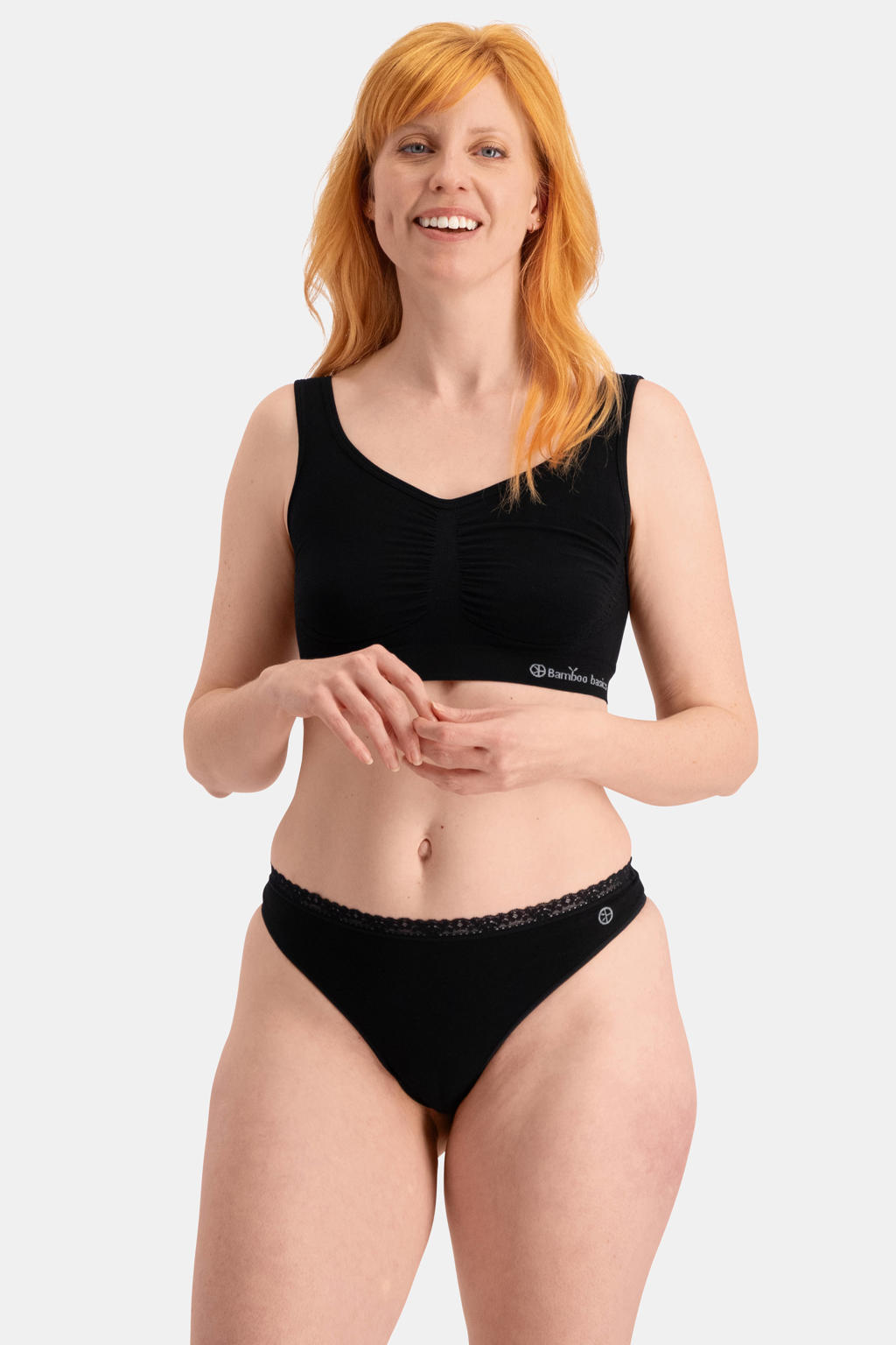 Bamboo Basics string Amber met bamboe (set van 3) zwart