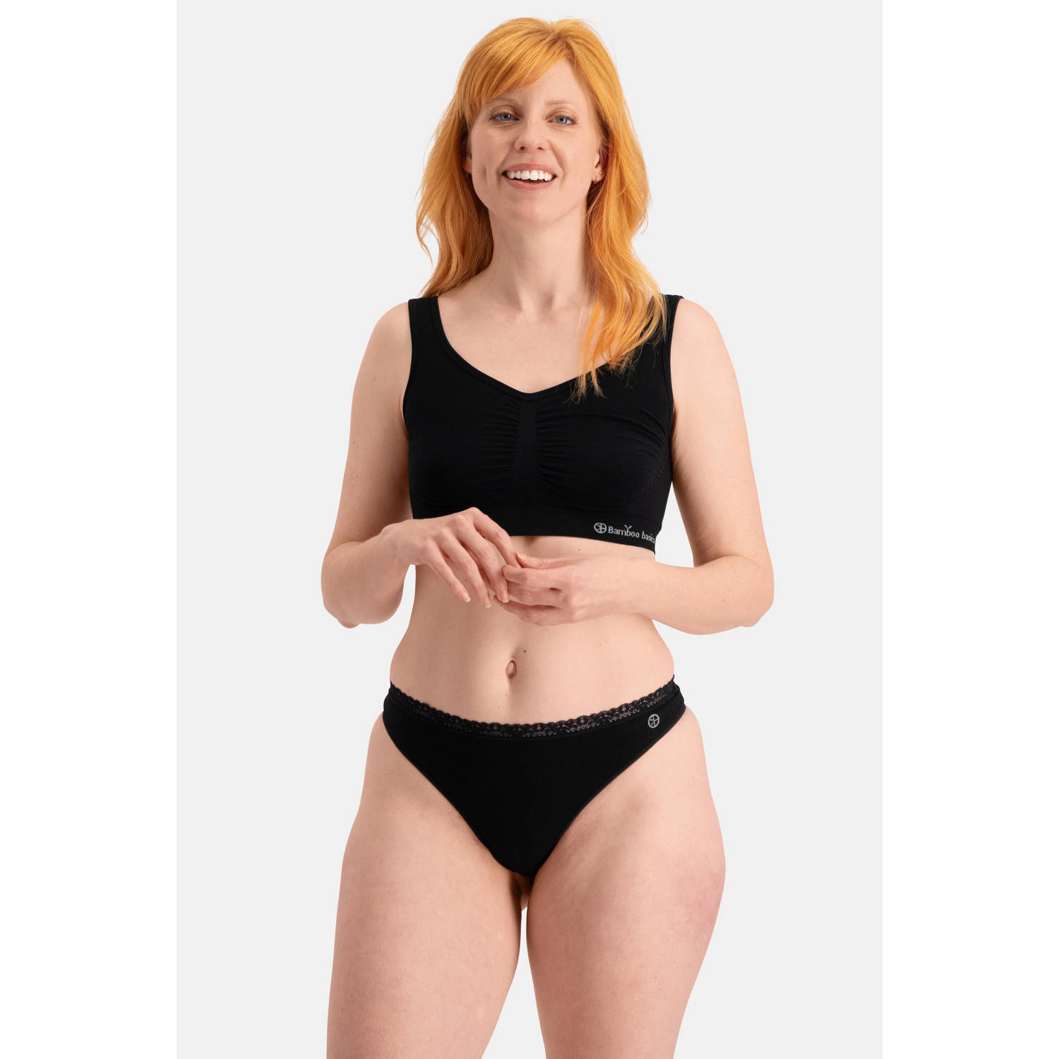 Bamboo Basics naadloze string Amber met bamboe (set van 3) zwart