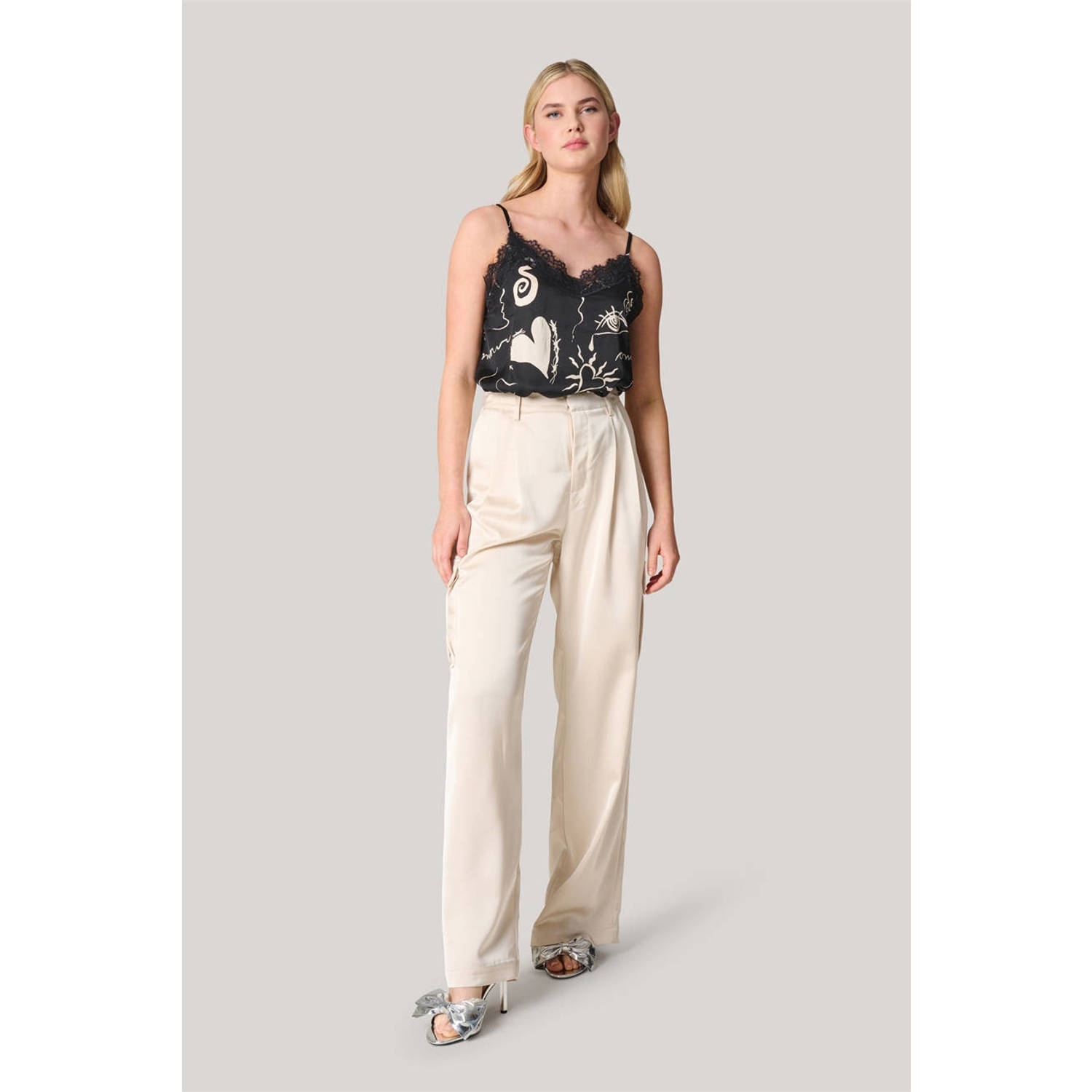 Shoeby high waist wide leg broek ecru