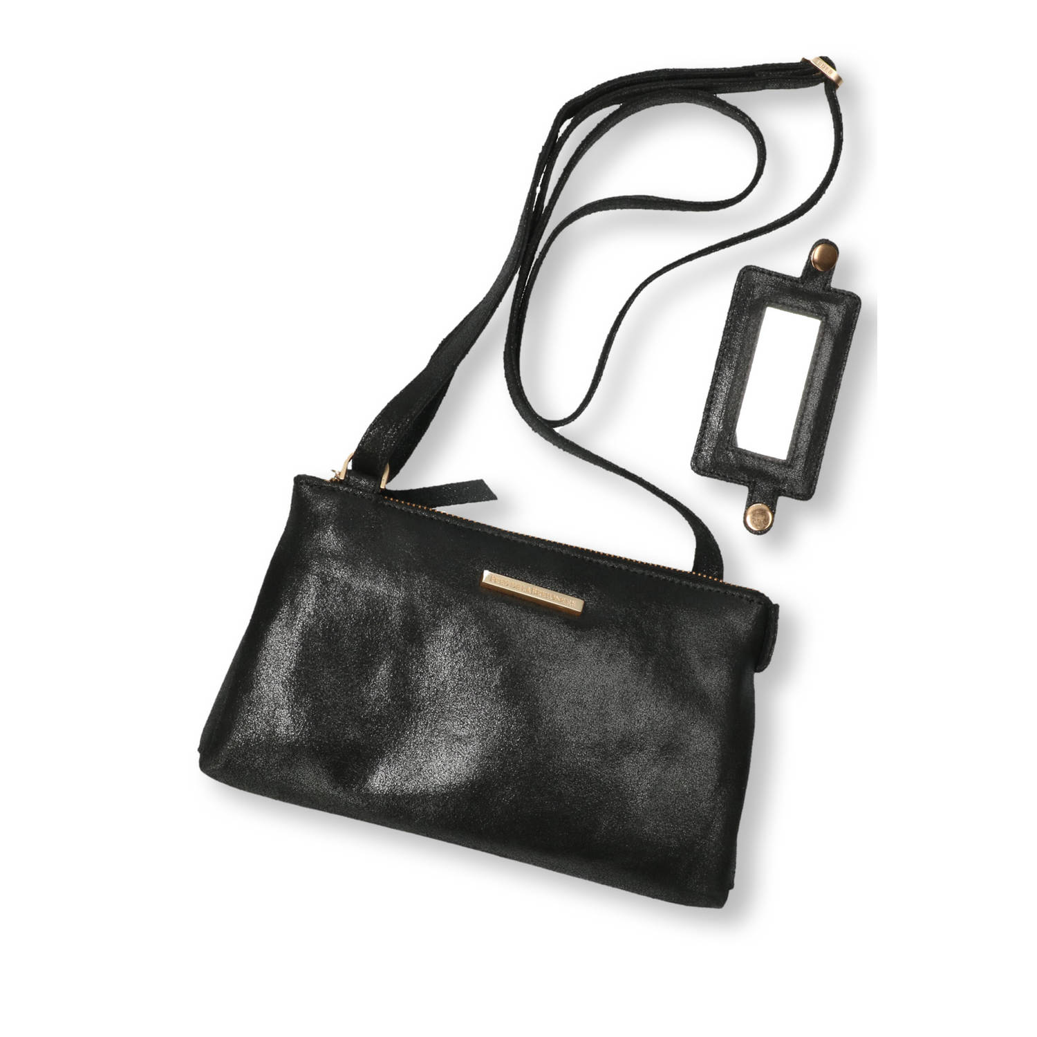 Fred de la Bretoniere metallic leren crossbody tas Lenny zwart