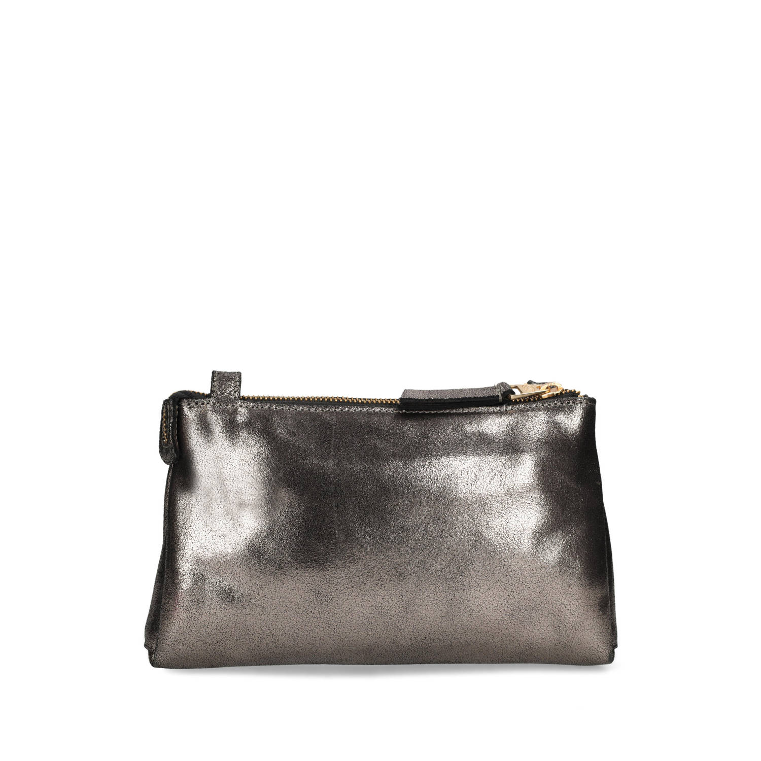 Fred de la Bretoniere metallic leren crossbody tas Lenny antraciet
